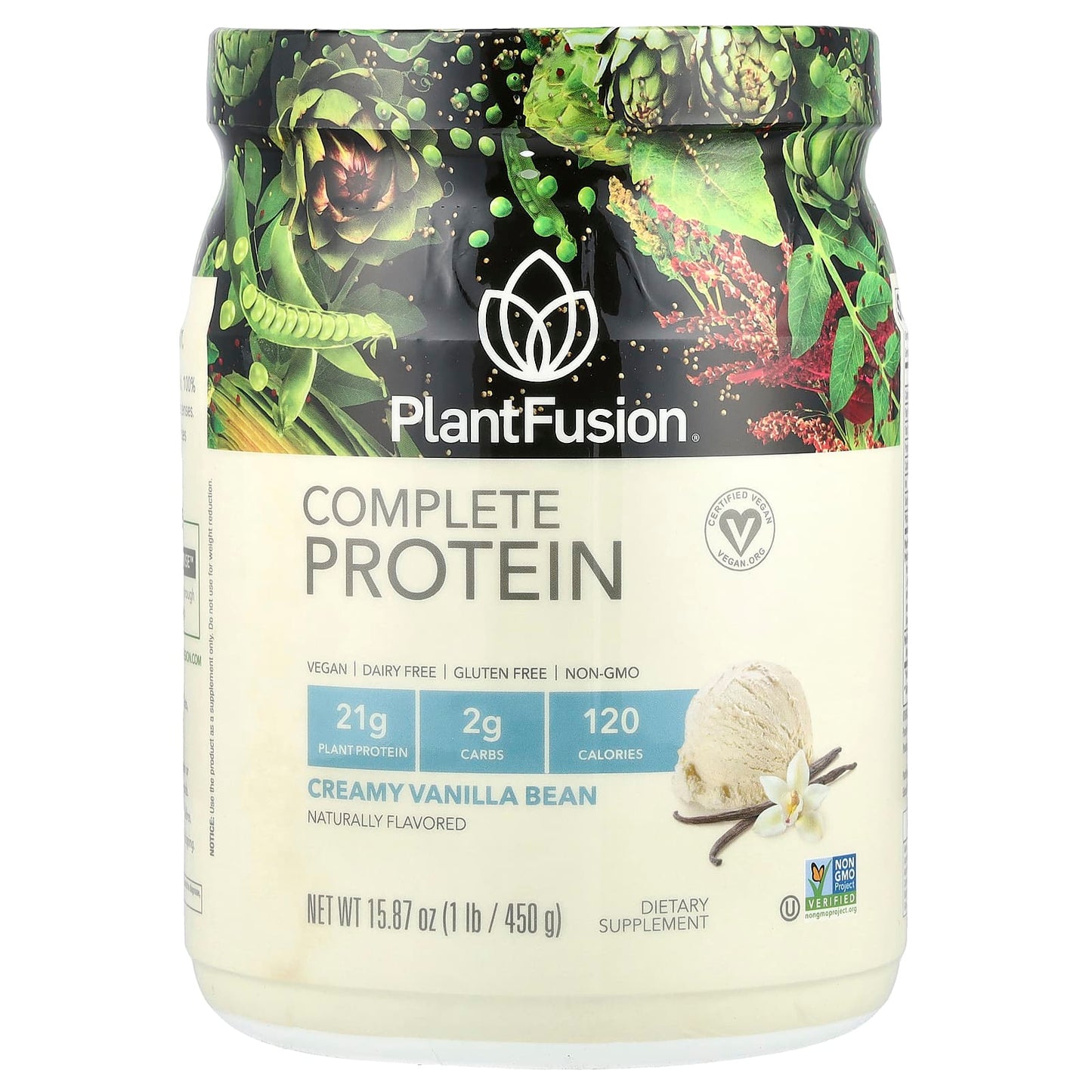 PlantFusion, Complete Protein, Creamy Vanilla Bean, 1 lb (450 g) - Image 1