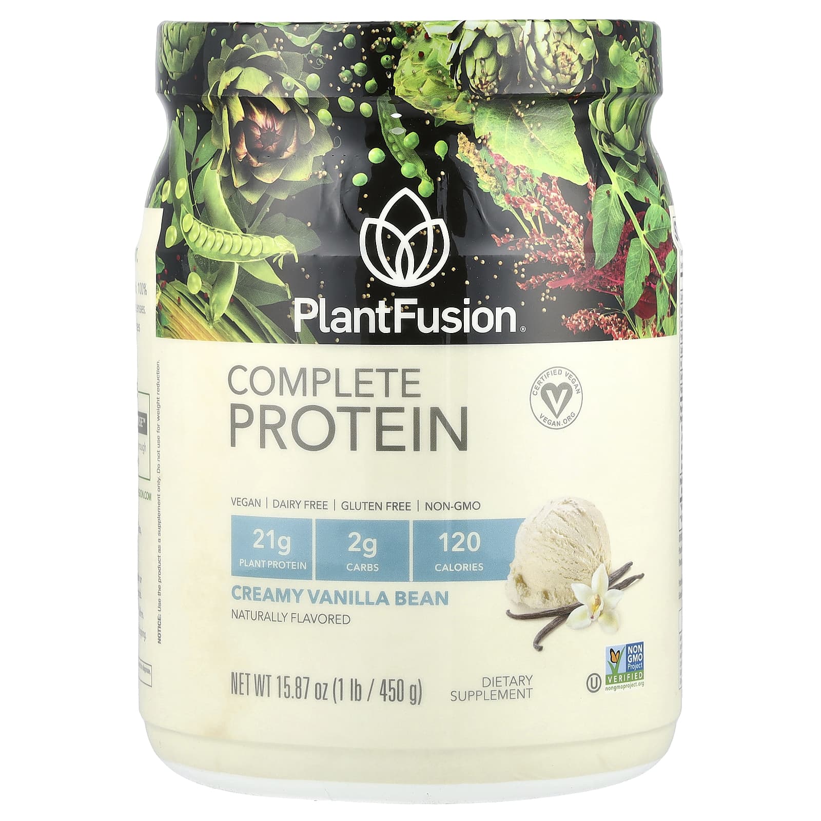 PlantFusion, Complete Protein, Creamy Vanilla Bean, 1 lb (450 g) - Image 1