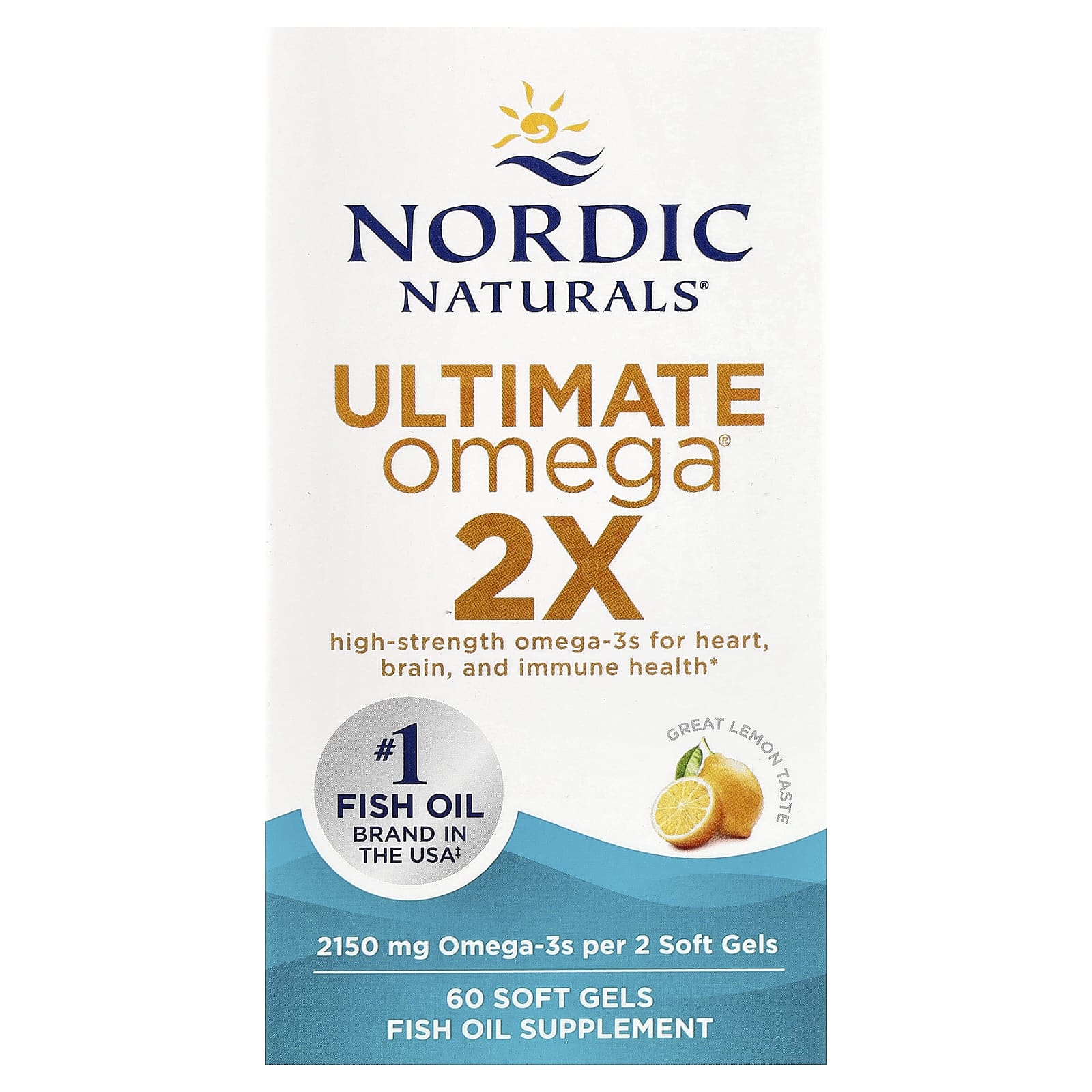 Nordic Naturals, Ultimate Omega® 2X, Lemon, 60 Softgels (1,075 mg per Softgel) - Image 1