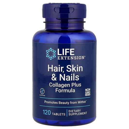 Life Extension, Hair, Skin & Nails, Collagen Plus Formula, 120 Tablets - Image 1