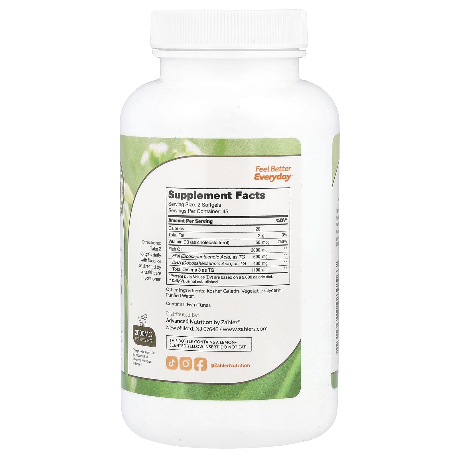 Zahler, Omega 3 Platinum+D™, Advanced Omega 3 Fish Oil + Vitamin D3, 90 Softgels - Image 2