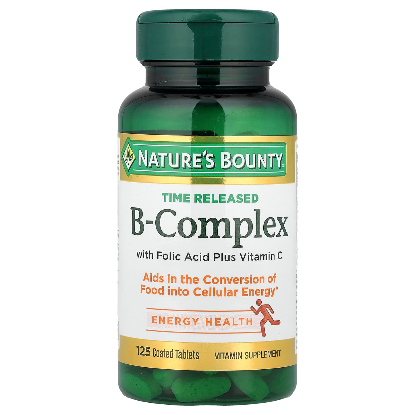 Nature's Bounty, Time Released B-Complex with Folic Acid Plus Vitamin C, 125 Coated Tablets - Image 1