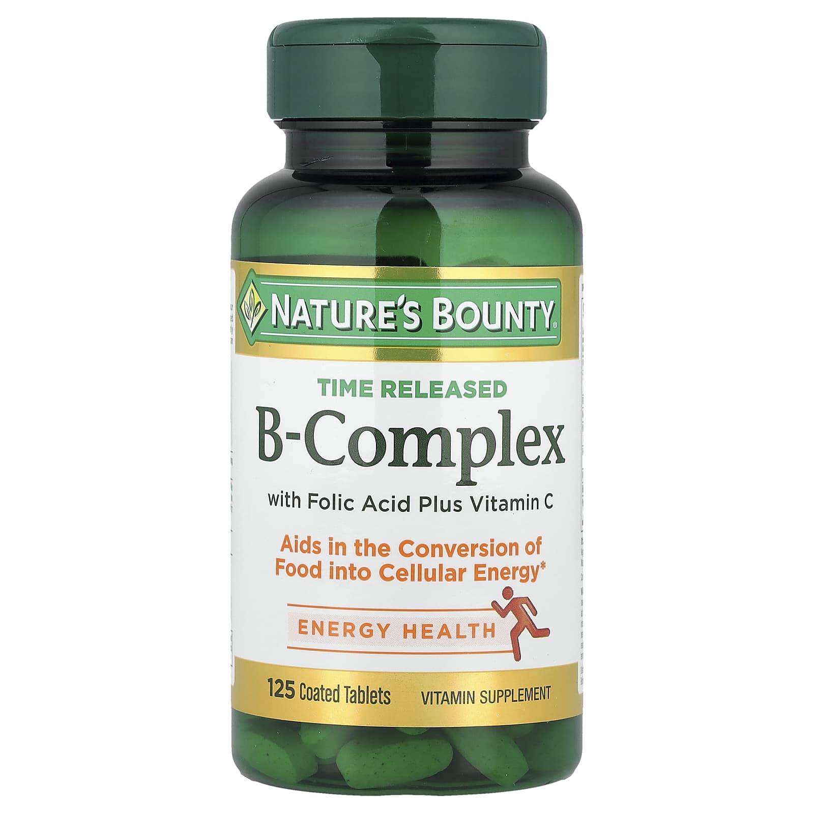 Nature's Bounty, Time Released B-Complex with Folic Acid Plus Vitamin C, 125 Coated Tablets - Image 1