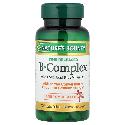 Nature's Bounty, Time Released B-Complex with Folic Acid Plus Vitamin C, 125 Coated Tablets - Image 1