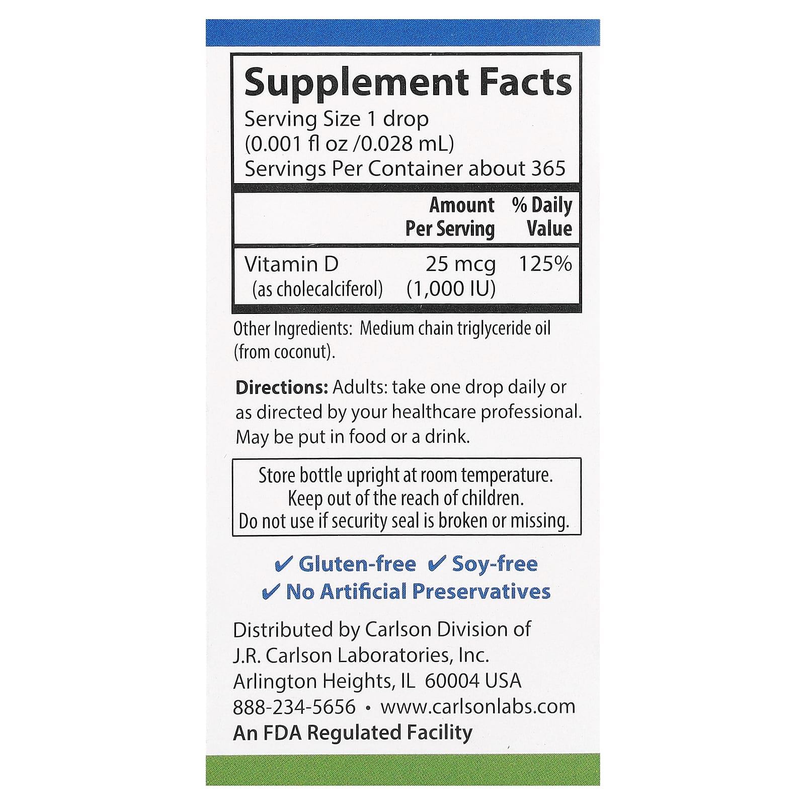 Carlson Super Daily Vitamin D3 25mcg (1000 IU) Liquid Supplement - Image 2