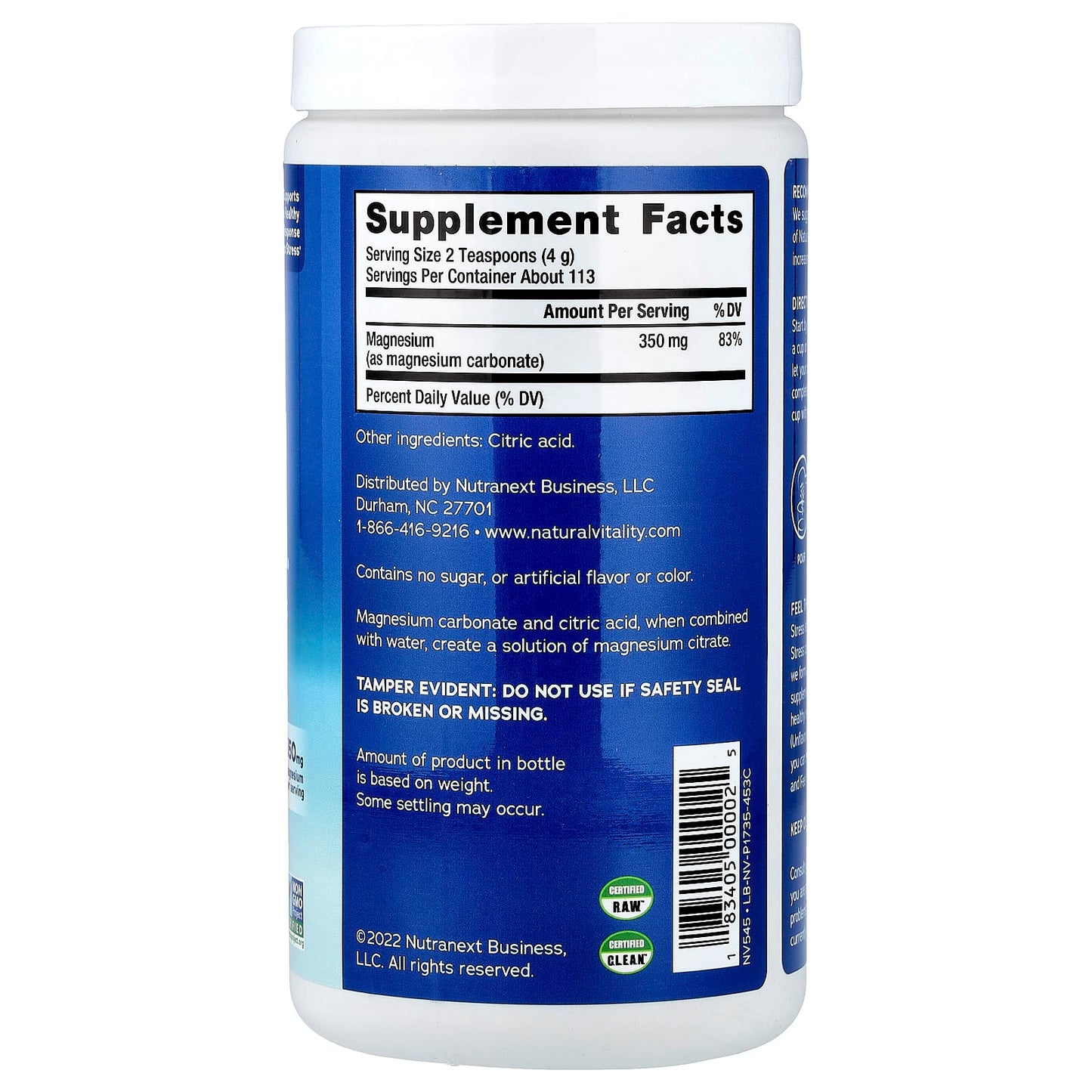 Natural Vitality, CALM®, Magnesium Supplement Drink Mix, Original Unflavored, 16 oz (453 g) - Image 2