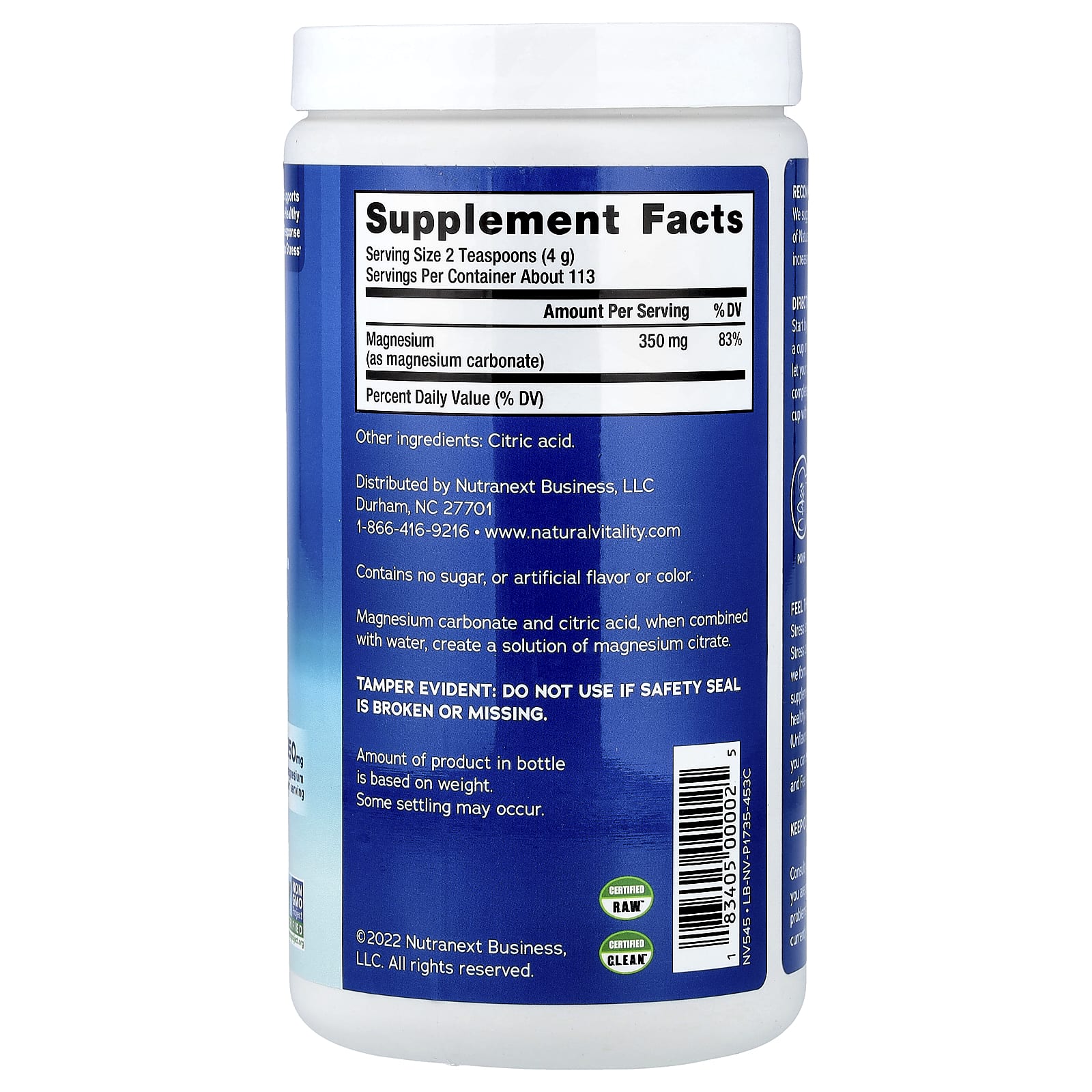 Natural Vitality, CALM®, Magnesium Supplement Drink Mix, Original Unflavored, 16 oz (453 g) - Image 2
