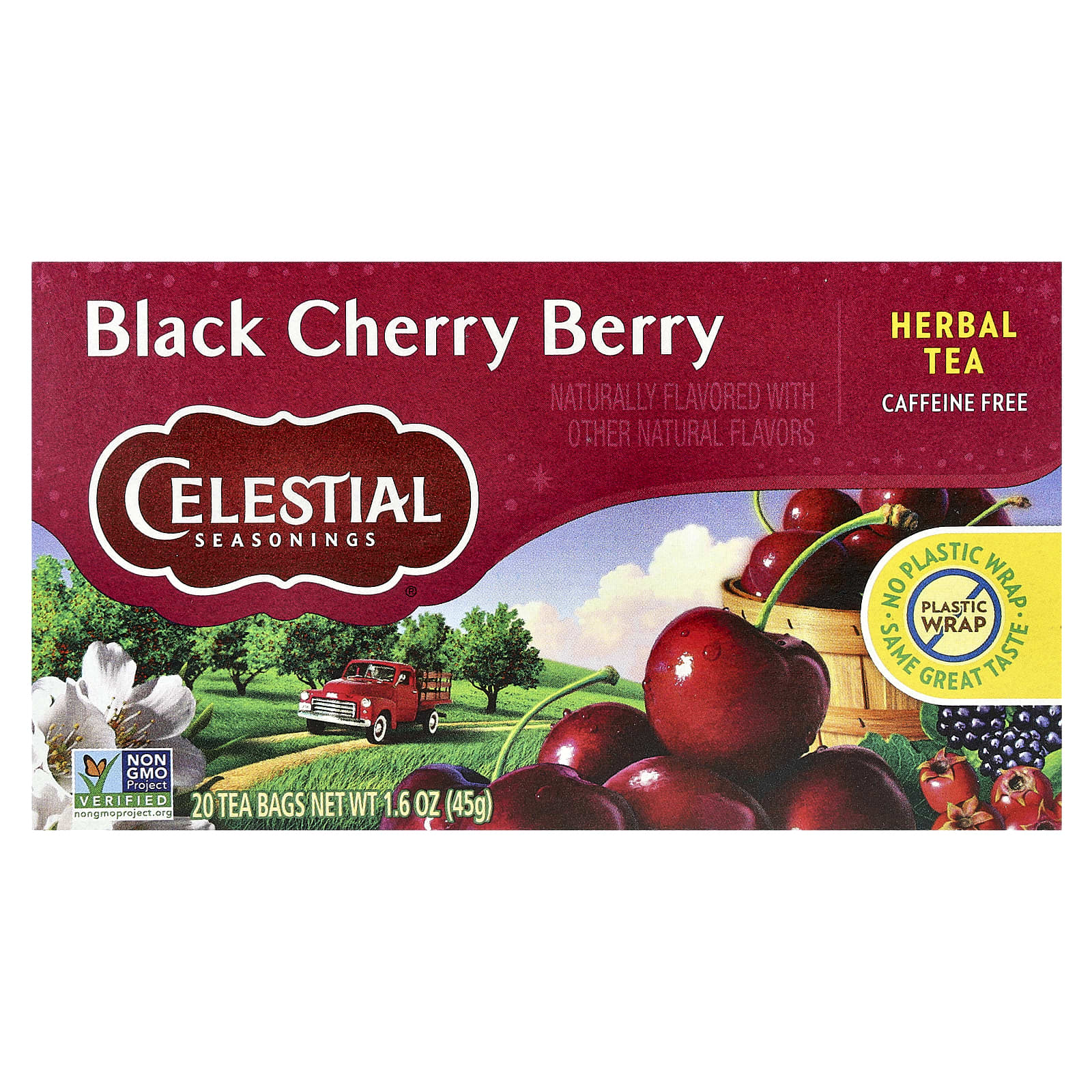 Celestial Seasonings Black Cherry Berry Herbal Tea, Caffeine Free, 20 Tea Bags - Image 1