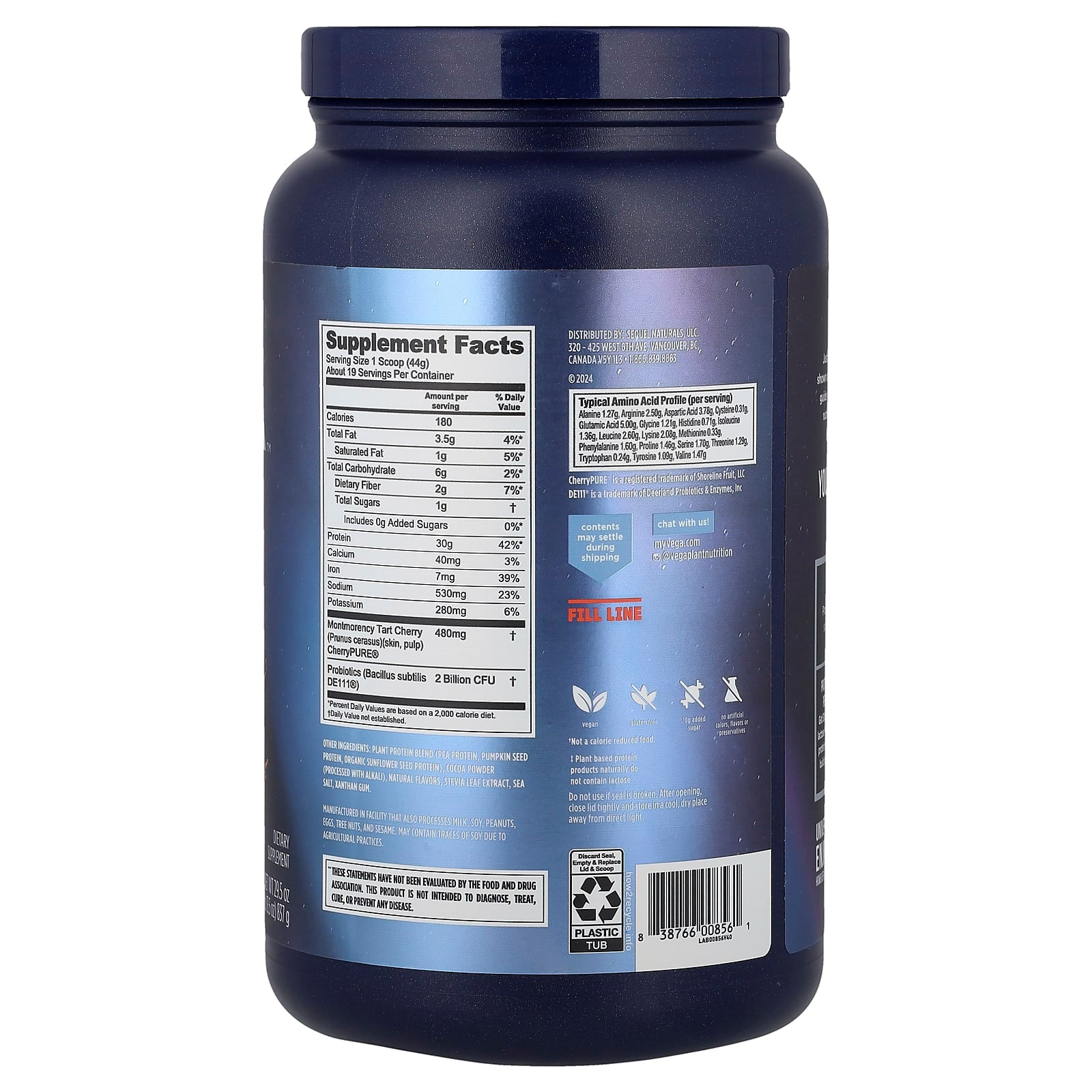 Vega, Plant-Based Protein, Performance Protein + Recovery, Creamy Chocolate, 1 lb 13.5 oz (837 g) - Image 2