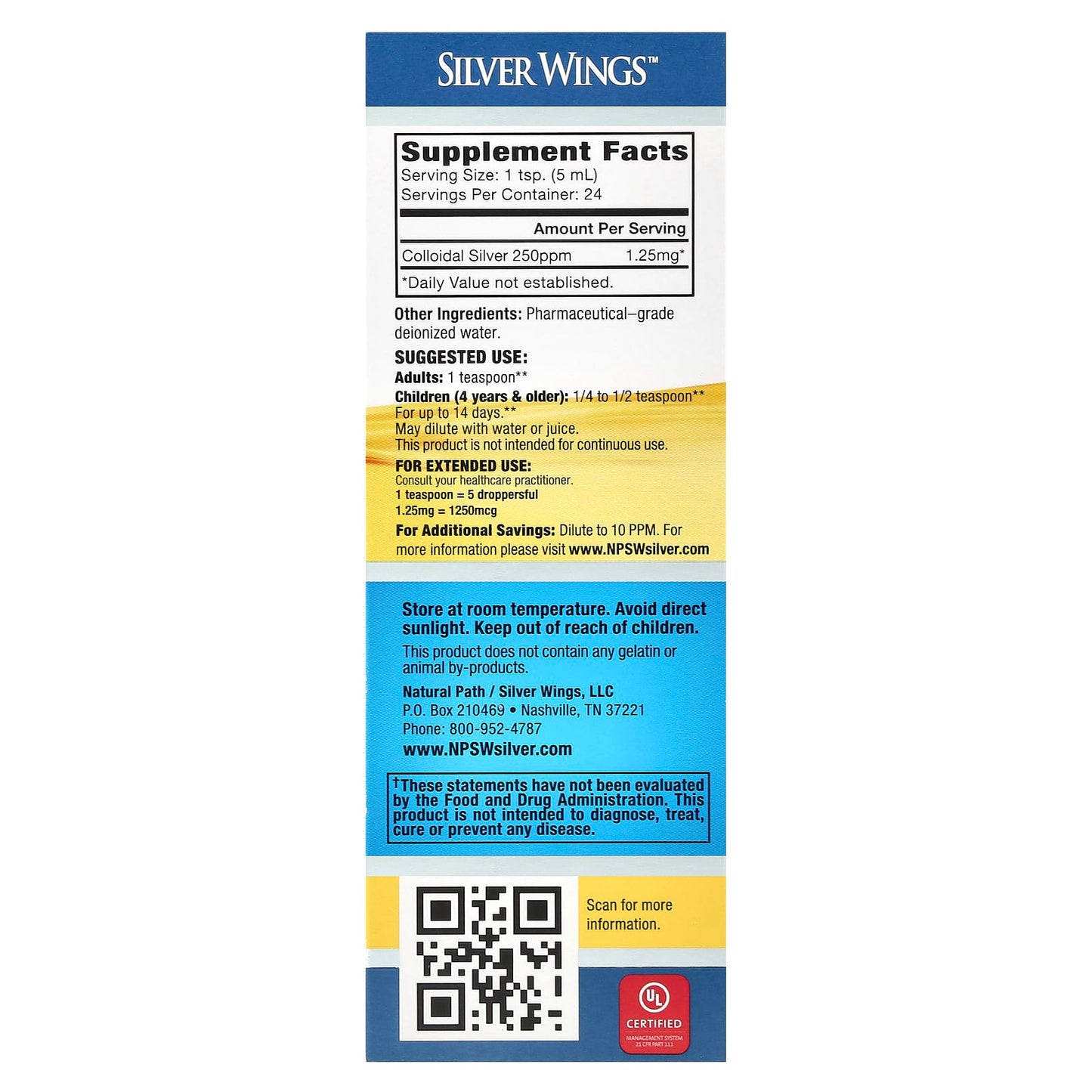 Natural Path Silver Wings, Colloidal Silver, 250 ppm, 4 fl oz (120 ml) - Image 2