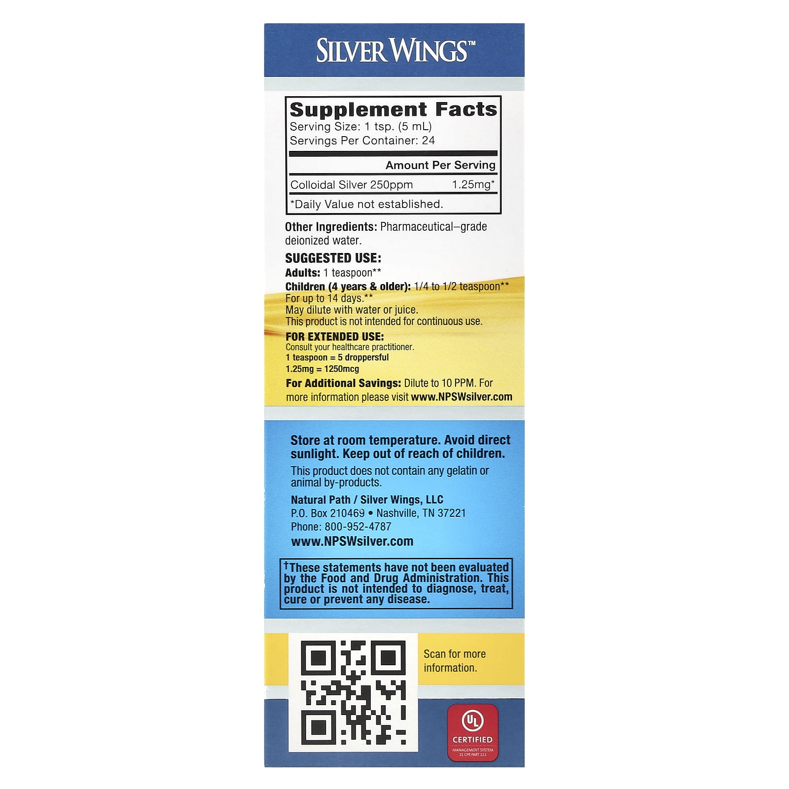 Natural Path Silver Wings, Colloidal Silver, 250 ppm, 4 fl oz (120 ml) - Image 2