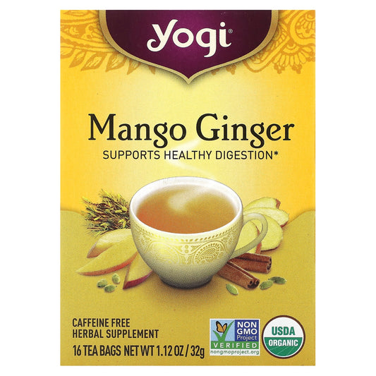 Yogi Tea, Mango Ginger, Caffeine Free, 16 Tea Bags, 1.12 oz (32 g) - Image 1