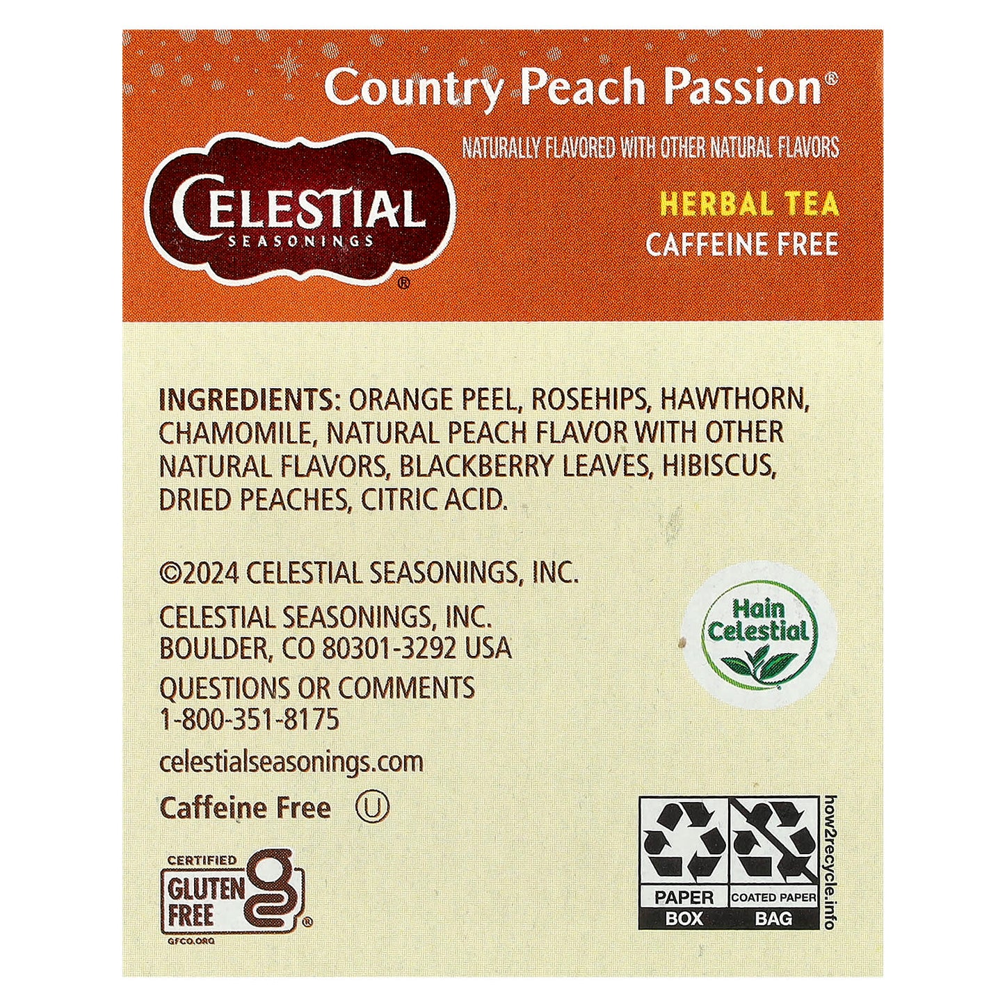 Celestial Seasonings Country Peach Passion Herbal Tea, Caffeine Free, 20 Tea Bags - Image 2