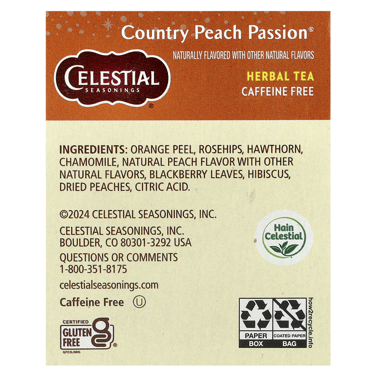 Celestial Seasonings Country Peach Passion Herbal Tea, Caffeine Free, 20 Tea Bags - Image 2
