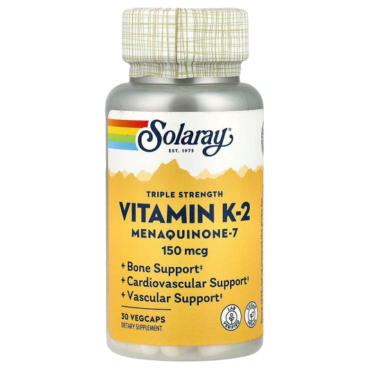 Solaray, Triple Strength, Vitamin K-2 Menaquinone-7, 150 mcg, 30 VegCaps - Image 1