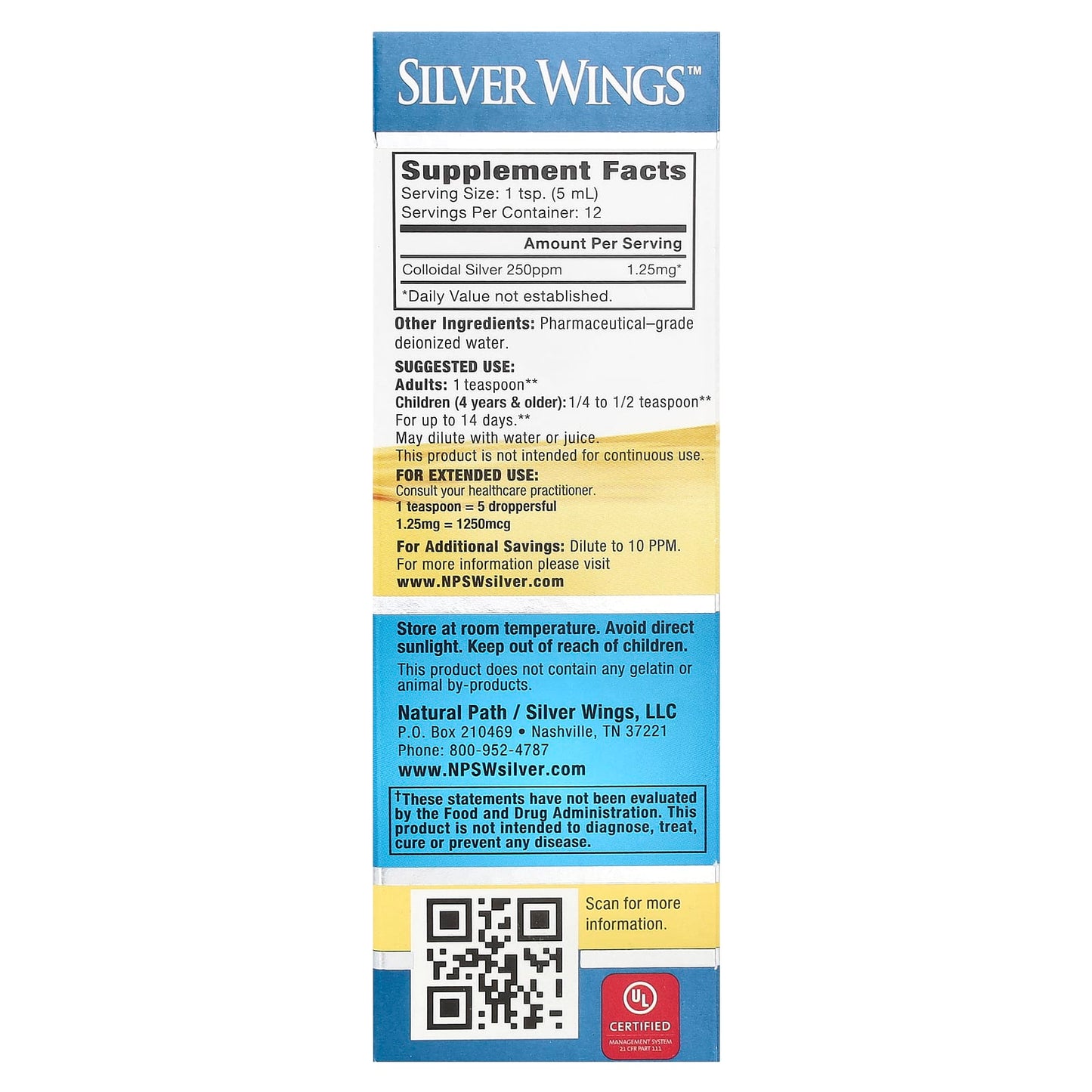 Natural Path Silver Wings, Colloidal Silver, 250 ppm, 2 fl oz (60 ml) - Image 2