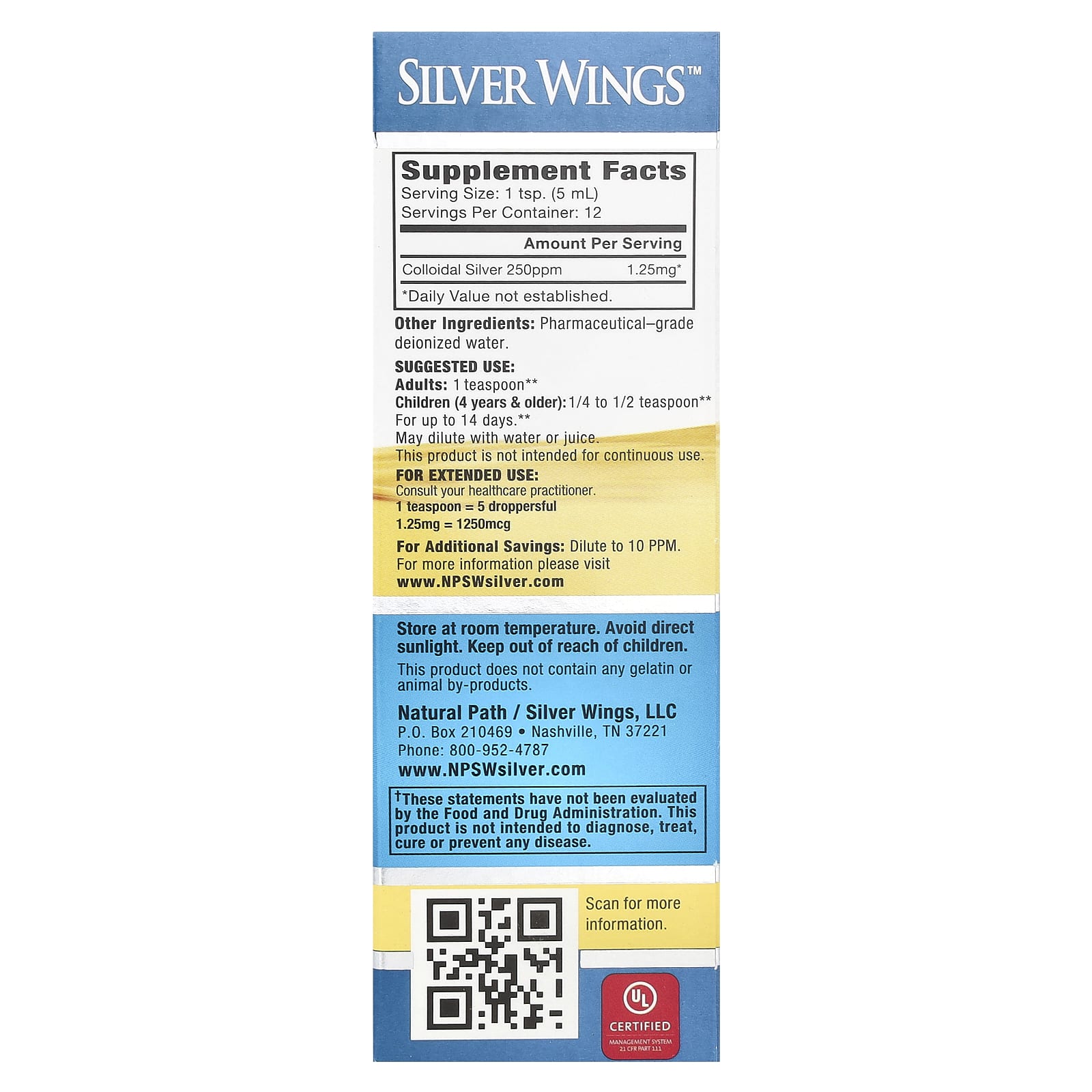 Natural Path Silver Wings, Colloidal Silver, 250 ppm, 2 fl oz (60 ml) - Image 2