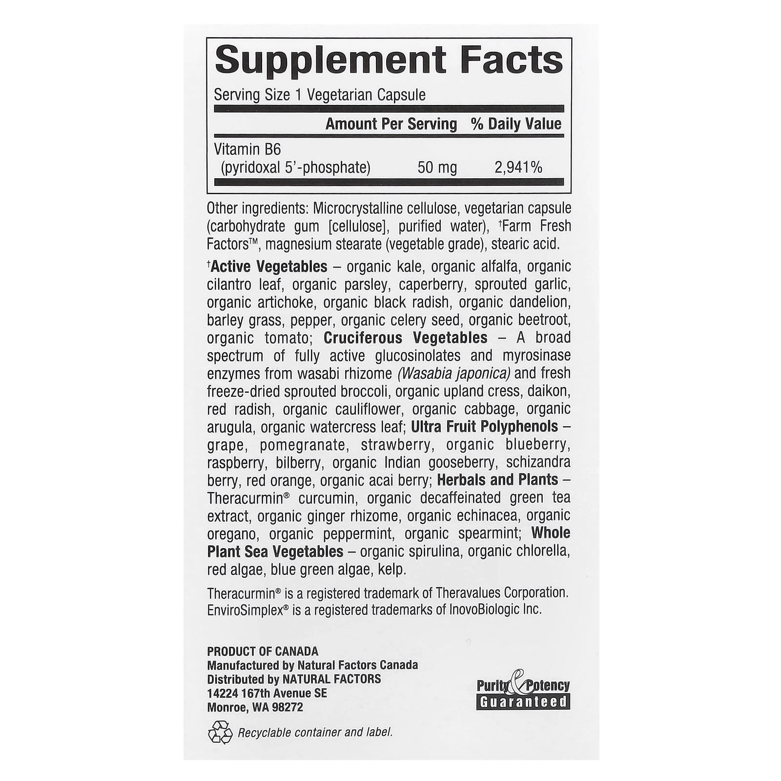 Natural Factors, BioCoenzymated, B6, Pyridoxal 5'-Phosphate, 50 mg, 30 Vegetarian Capsules - Image 2