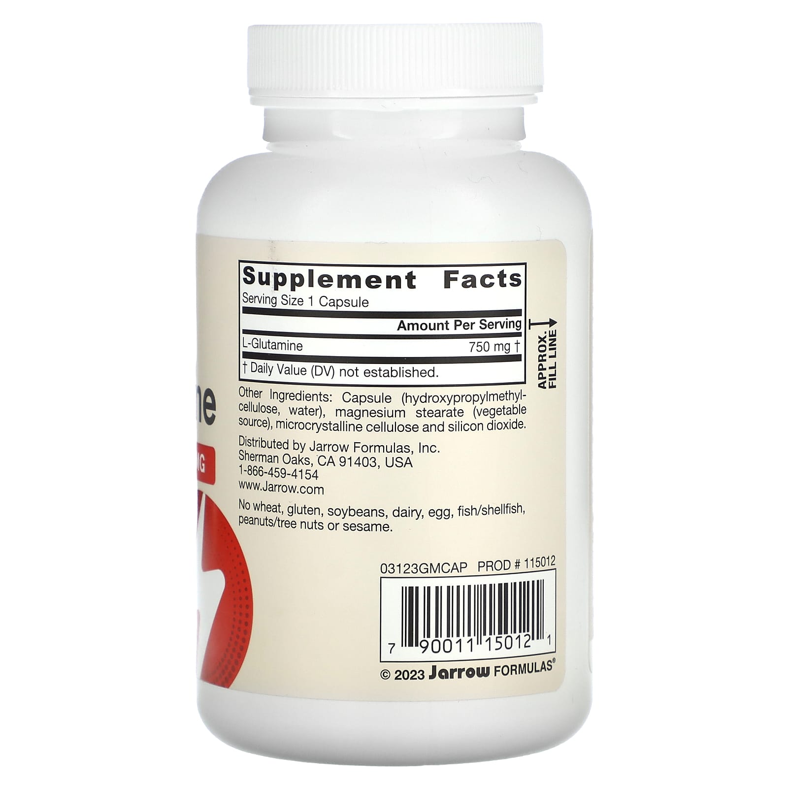 Jarrow Formulas L-Glutamine Supplement 750mg - 120 Veggie Capsules - Image 2
