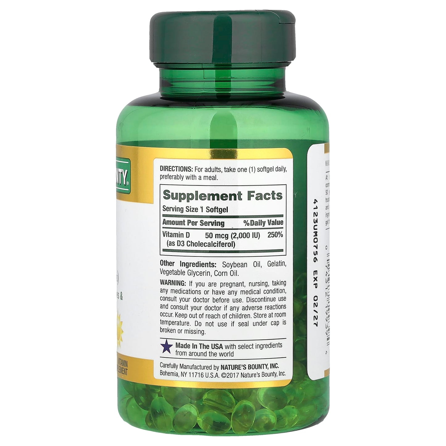 Nature's Bounty, D3, 50 mcg (2,000 IU), 240 Rapid Release Softgels - Image 2