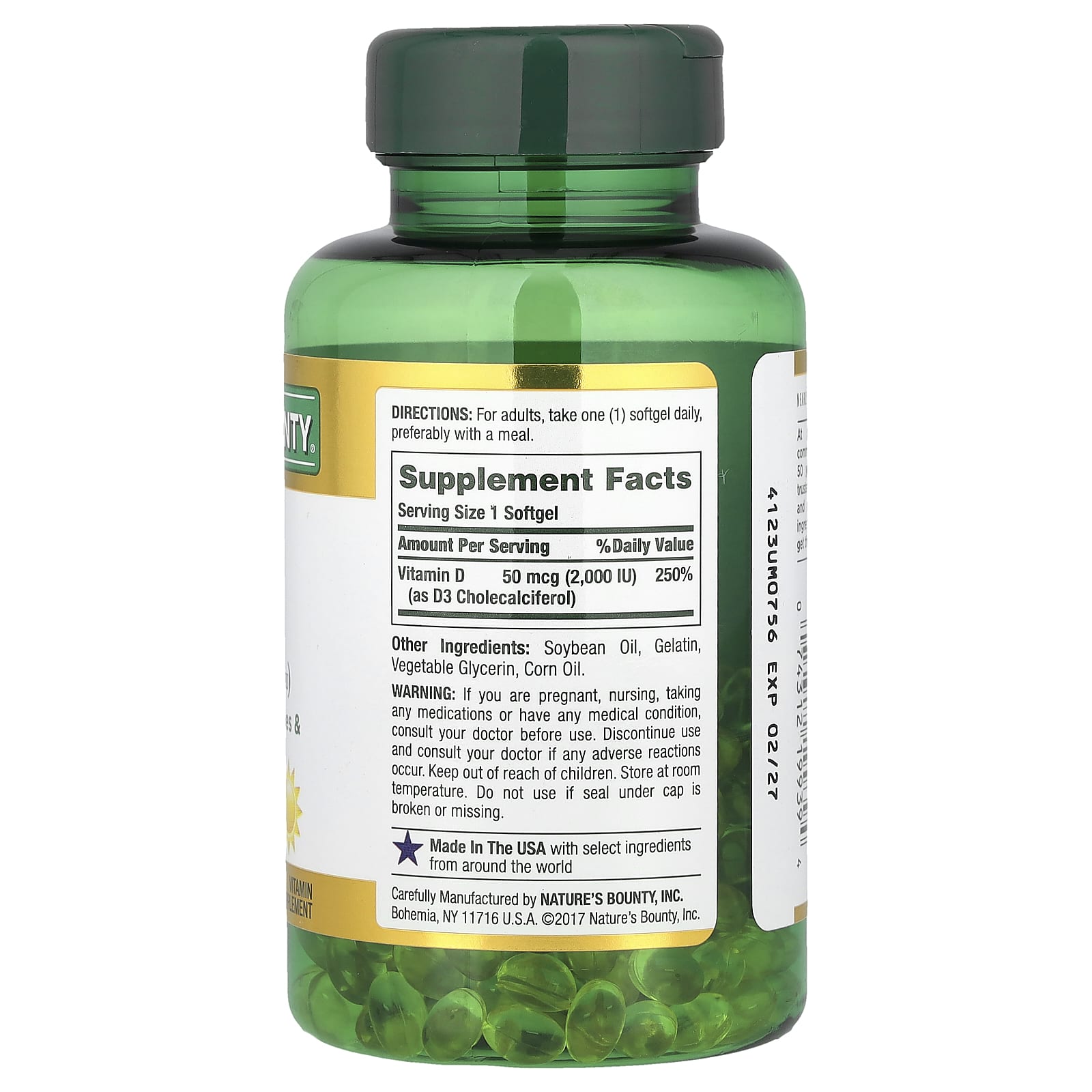 Nature's Bounty, D3, 50 mcg (2,000 IU), 240 Rapid Release Softgels - Image 2