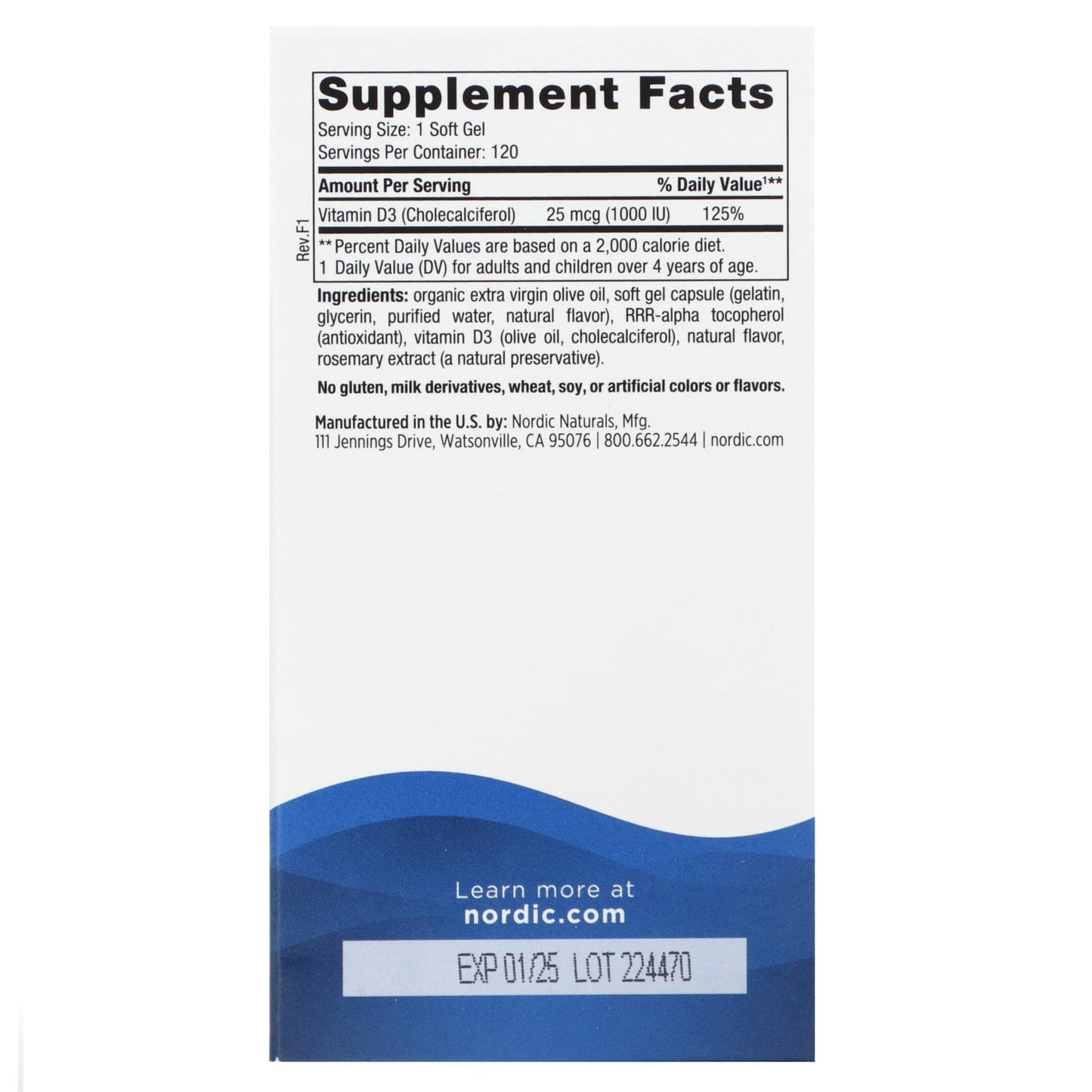 Nordic Naturals, Vitamin D3 1000, Orange, 25 mcg (1,000 IU), 120 Mini Soft Gels - Image 2