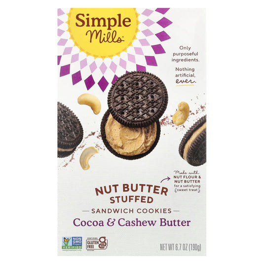 Simple Mills, Nut Butter Stuffed Sandwich Cookies, Cocoa & Cashew Butter, 6.7 oz (190 g) - Image 1