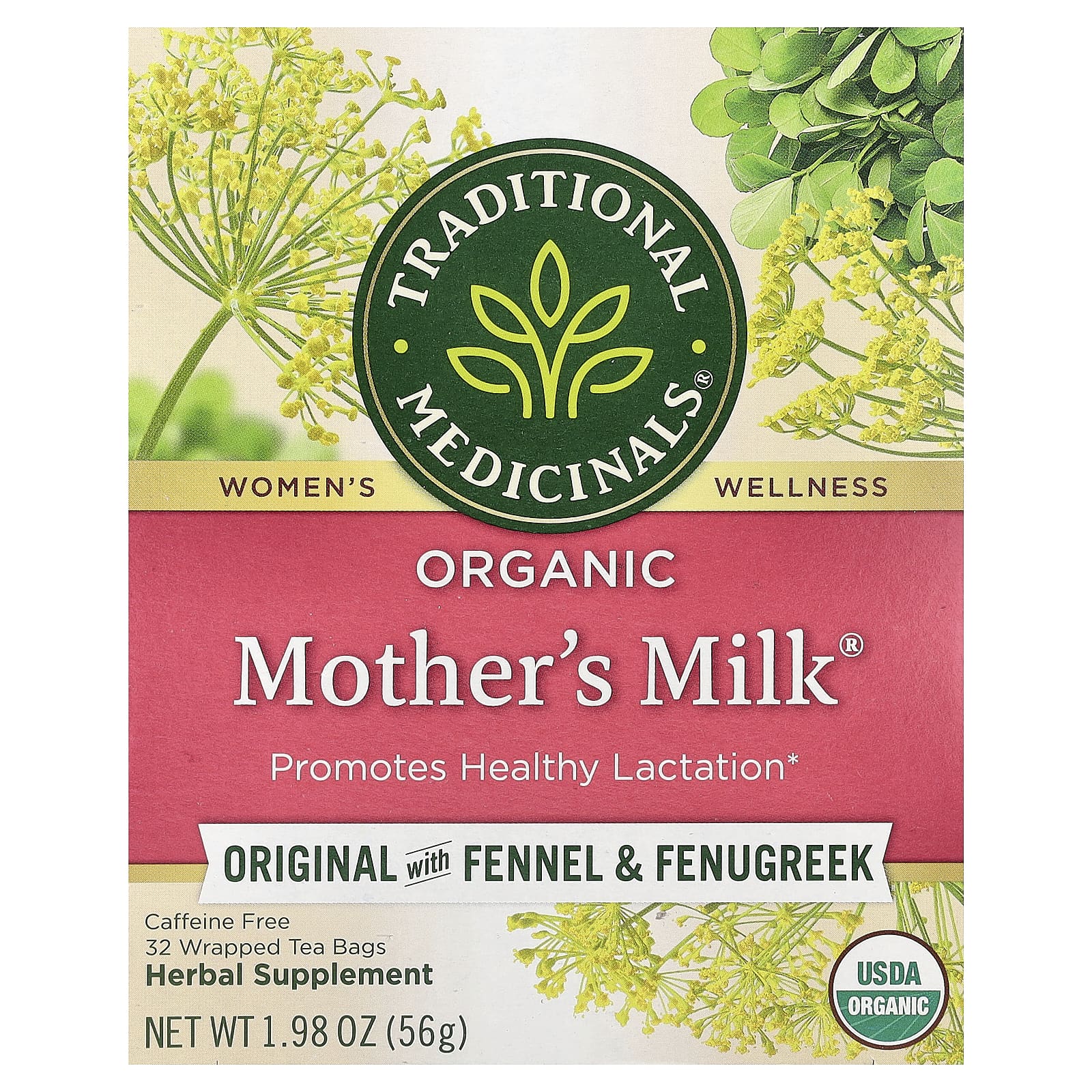 Traditional Medicinals, Organic Mother's Milk®, Original with Fennel & Fenugreek, Caffeine Free, 32 Wrapped Tea Bags, 1.98 oz (56 g) - Image 1