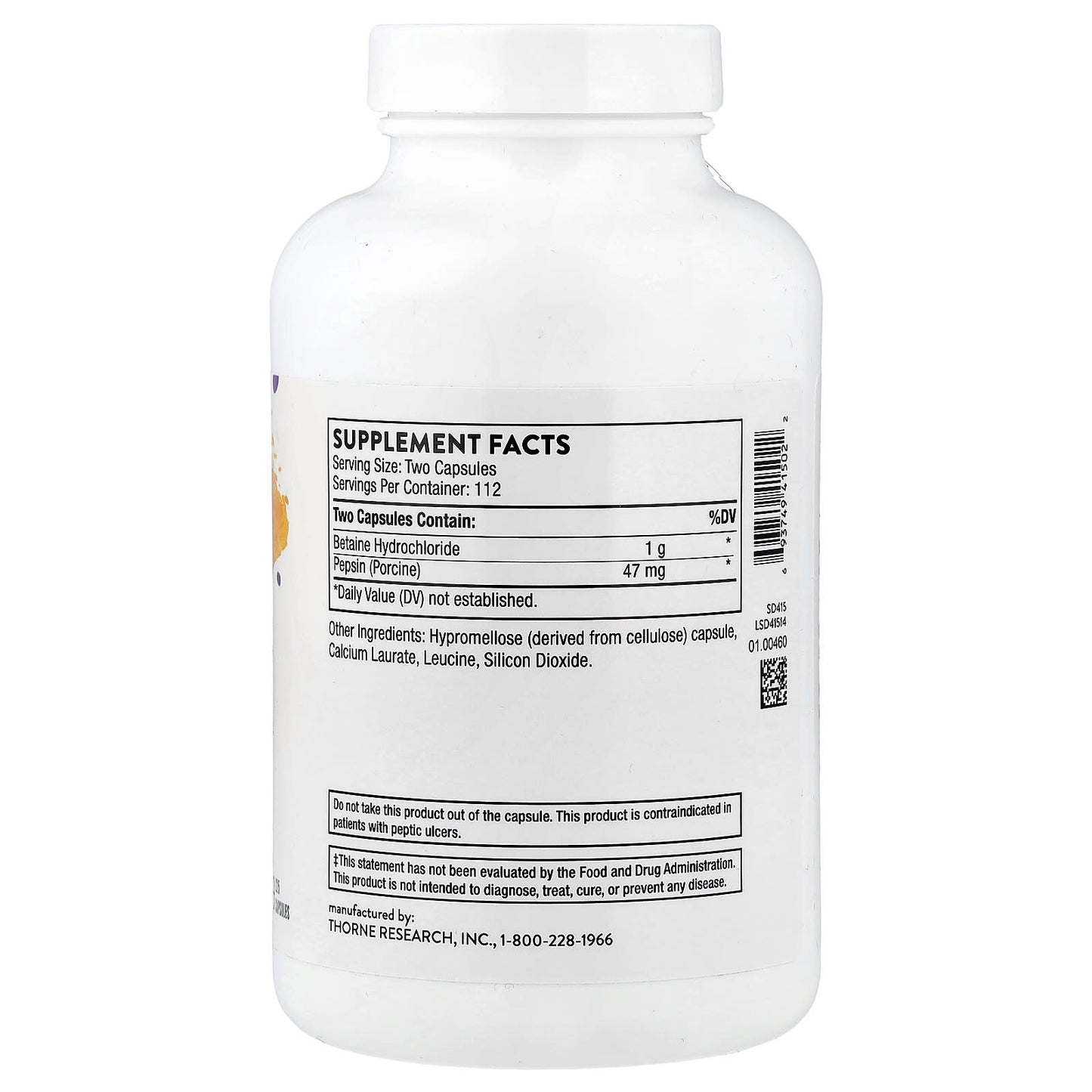 Thorne, Betaine HCL & Pepsin, 225 Capsules - Image 2