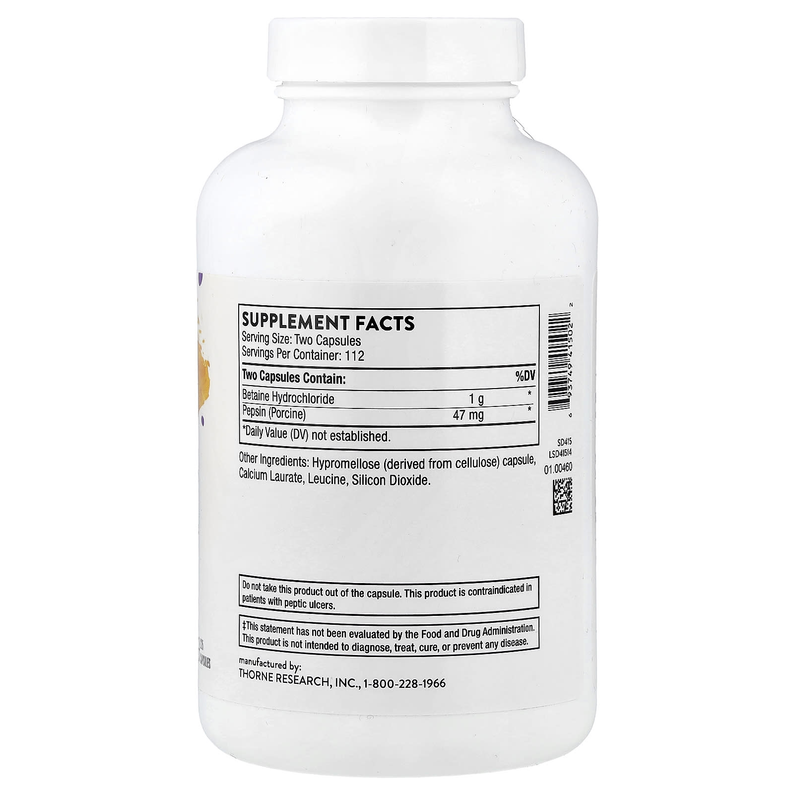 Thorne, Betaine HCL & Pepsin, 225 Capsules - Image 2