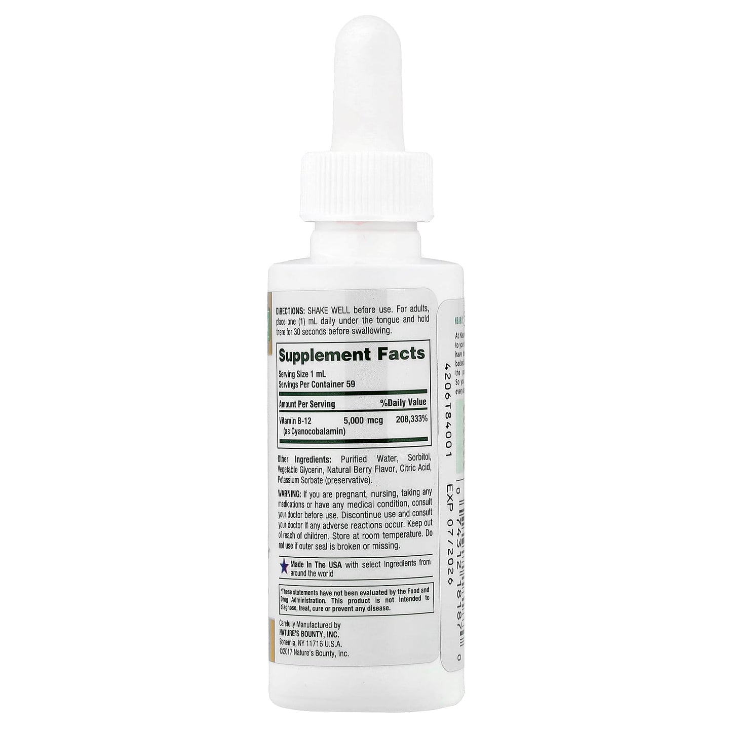Nature's Bounty, B-12, Sublingual Liquid, 5,000 mcg, 2 fl oz (59 ml) - Image 2
