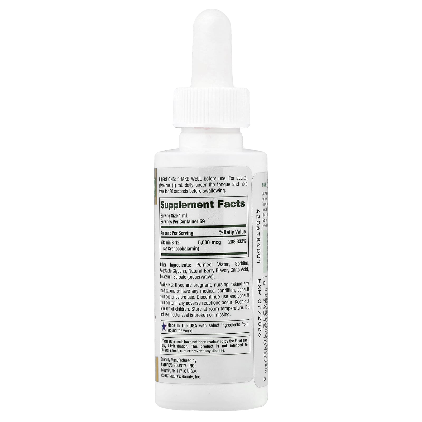 Nature's Bounty, B-12, Sublingual Liquid, 5,000 mcg, 2 fl oz (59 ml) - Image 2