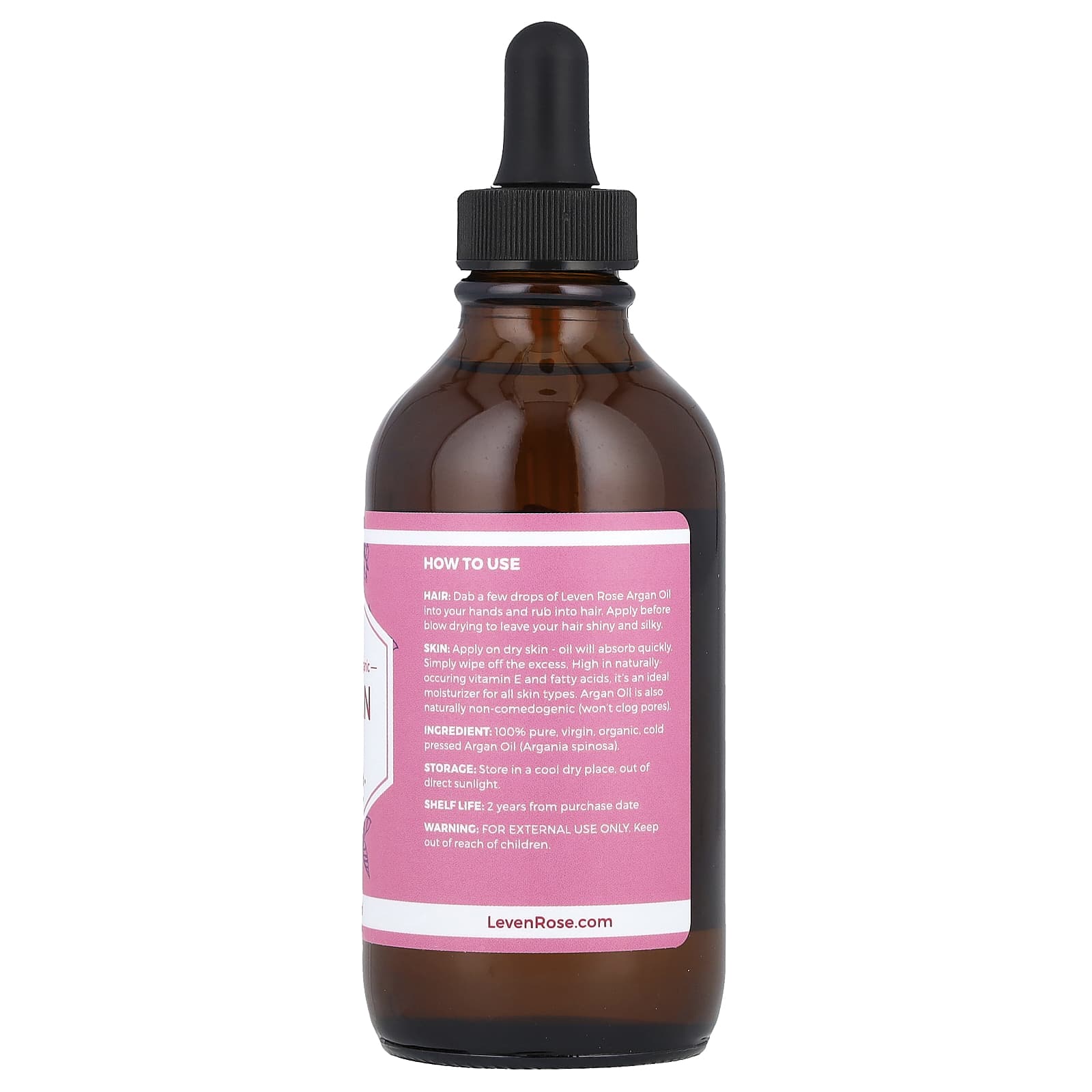 Leven Rose, 100% Pure & Organic, Argan Oil, 4 fl oz (118 ml) - Image 2