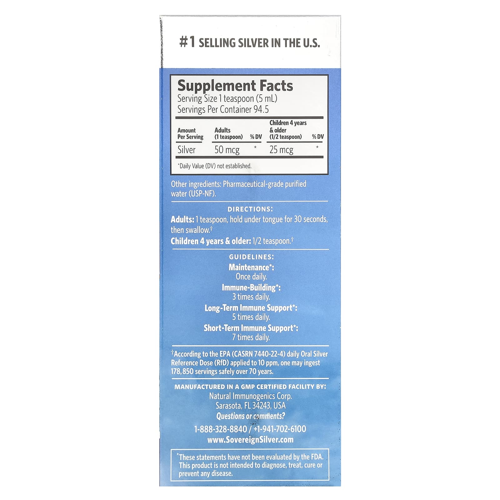 Sovereign Silver, Bio-Active Silver Hydrosol™, 10 PPM, 16 fl oz (473 ml) - Image 2