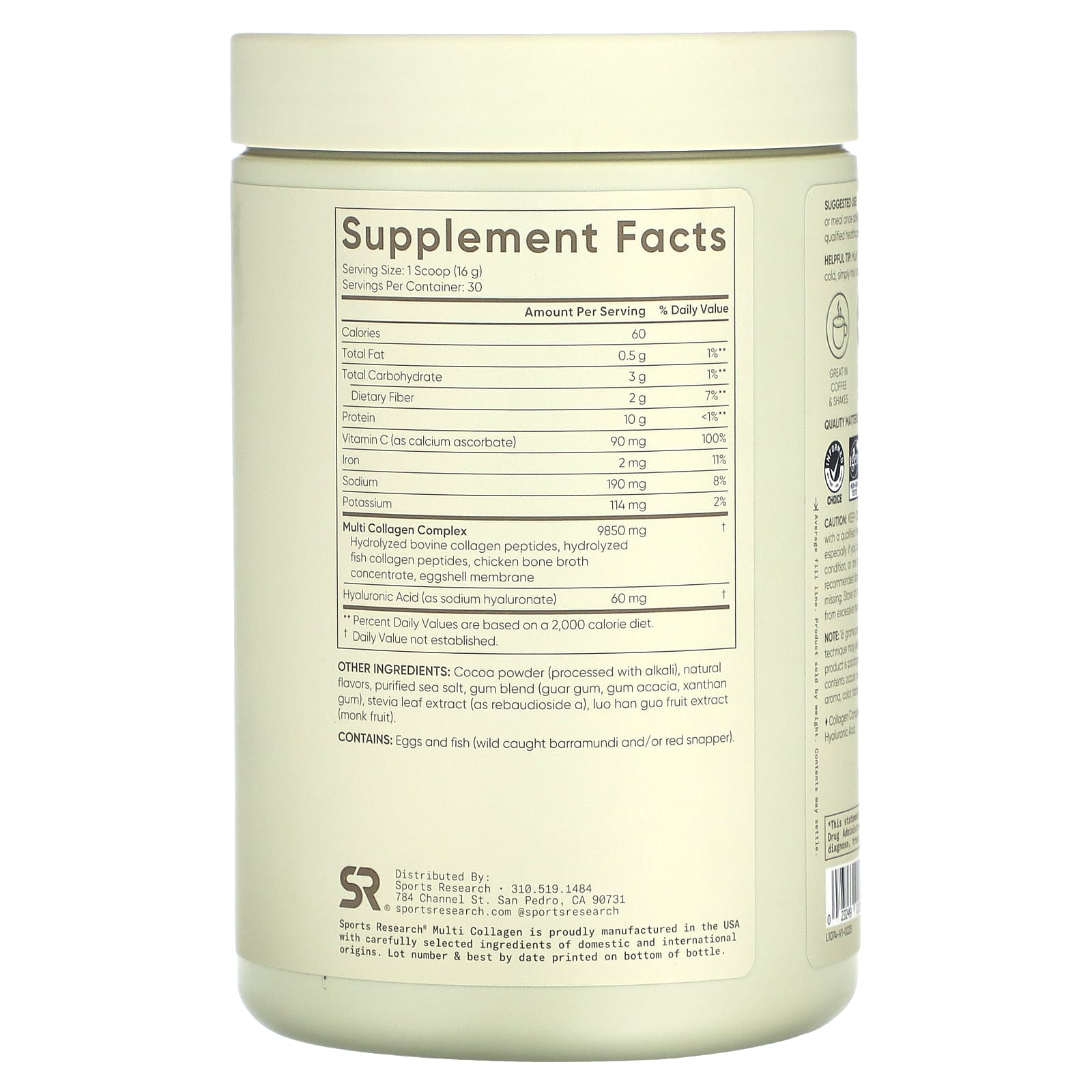 Sports Research, Multi Collagen, Chocolate, 1.06 lb (480 g) - Image 2