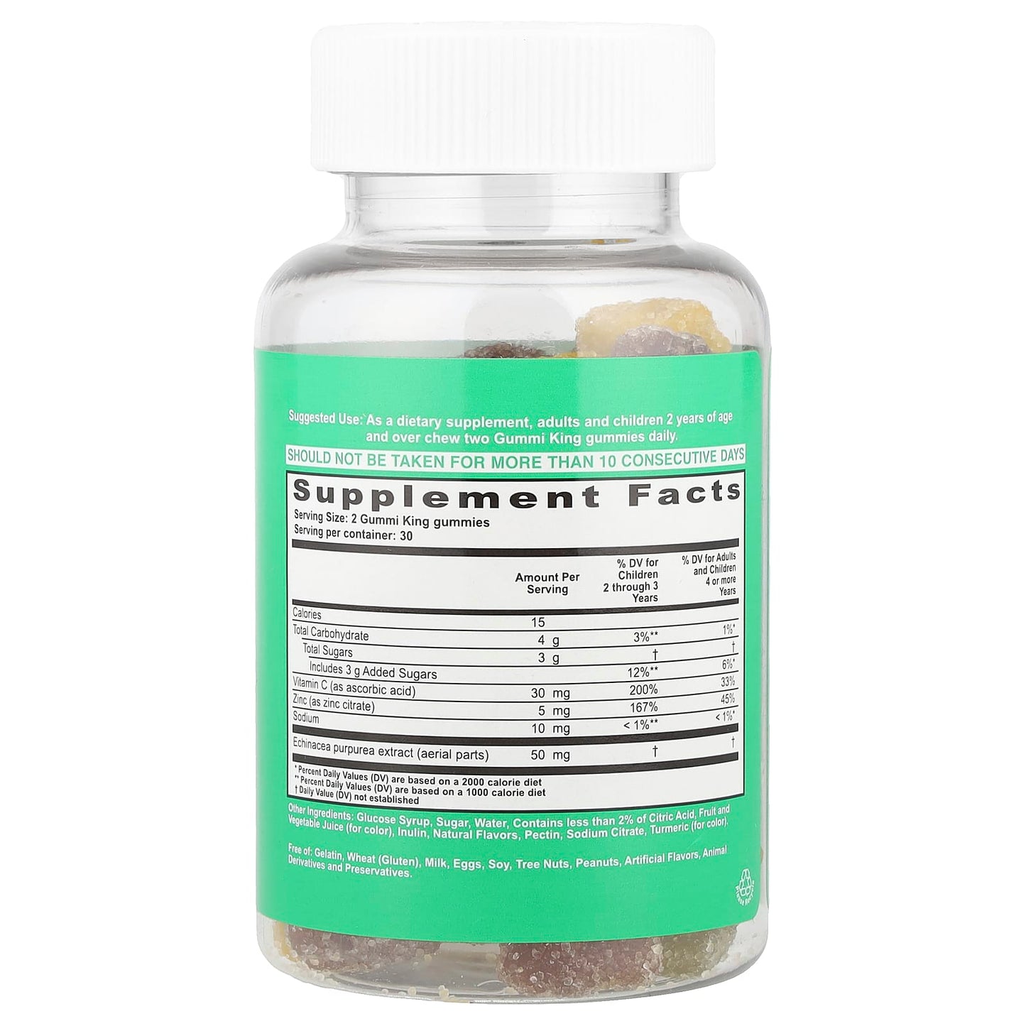 GummiKing, Echinacea Plus Vitamin C+ Zinc for Kids, Strawberry, Orange, Lemon, Grape, Cherry and Grapefruit, 60 Gummies