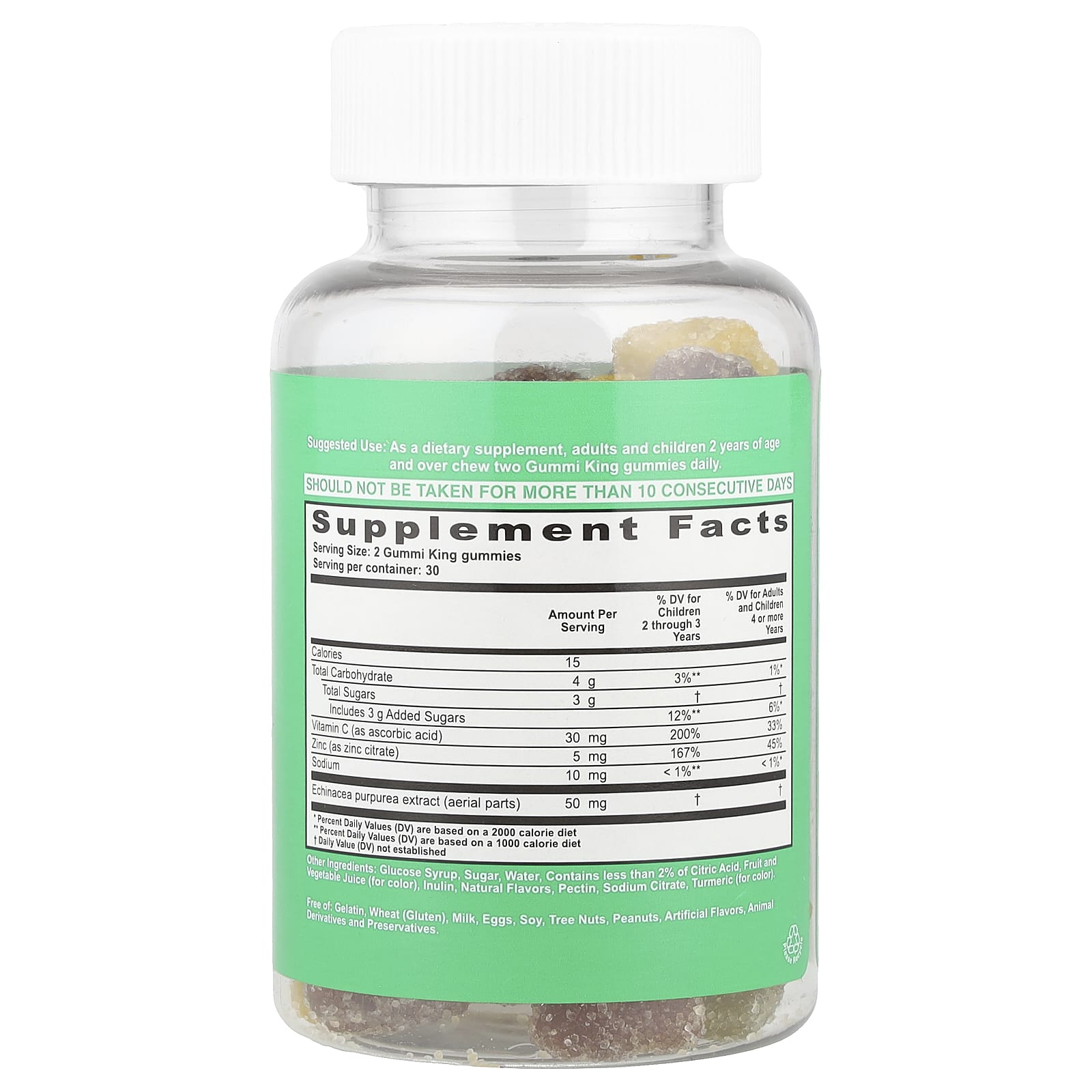 GummiKing, Echinacea Plus Vitamin C+ Zinc for Kids, Strawberry, Orange, Lemon, Grape, Cherry and Grapefruit, 60 Gummies