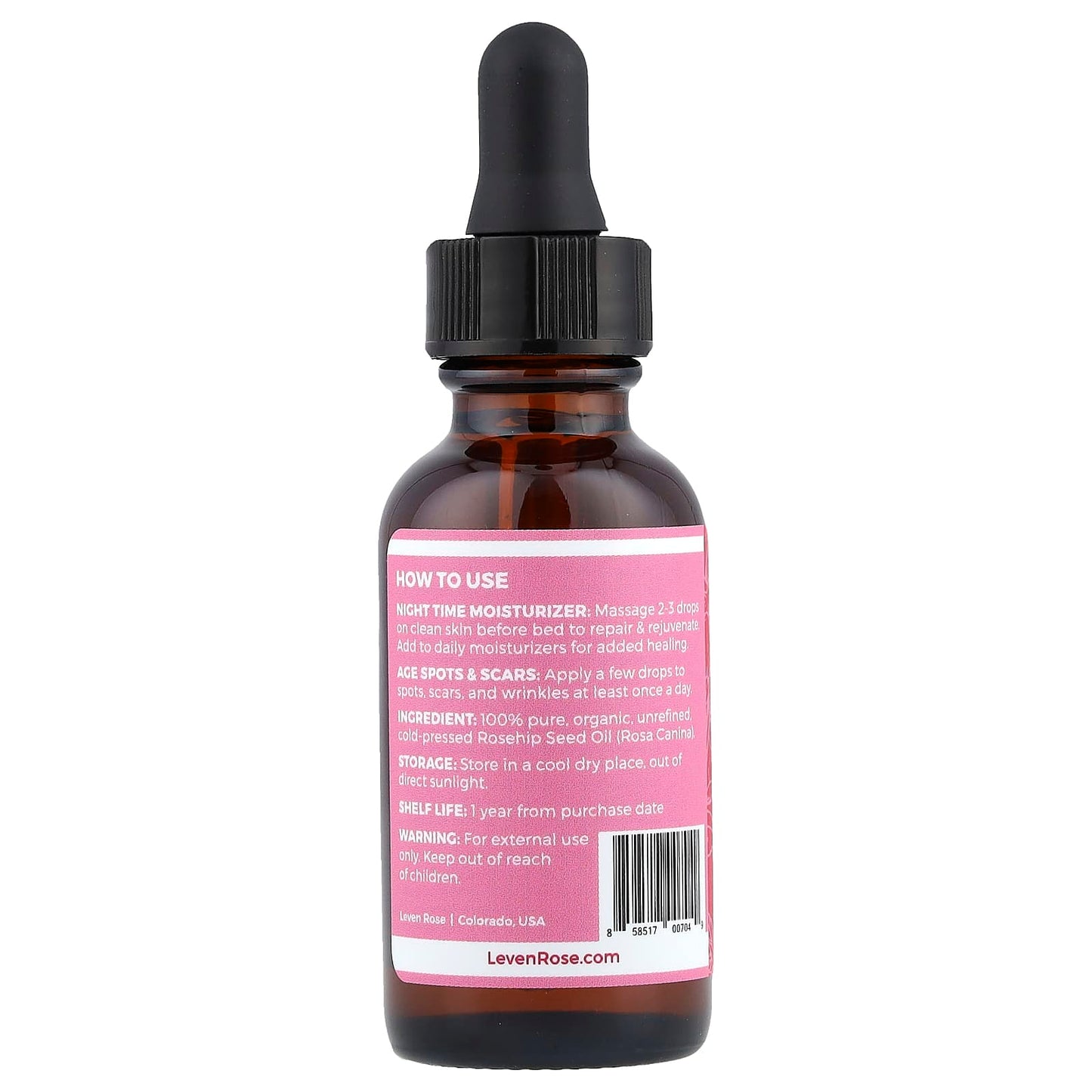 Leven Rose, 100% Pure & Organic Rosehip Oil, 1 fl oz (30 ml) - Image 2