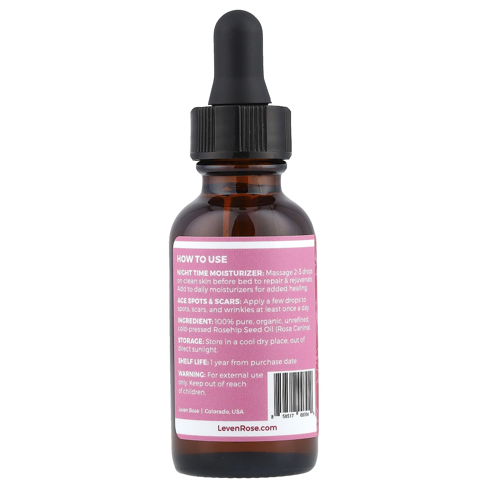 Leven Rose, 100% Pure & Organic Rosehip Oil, 1 fl oz (30 ml) - Image 2