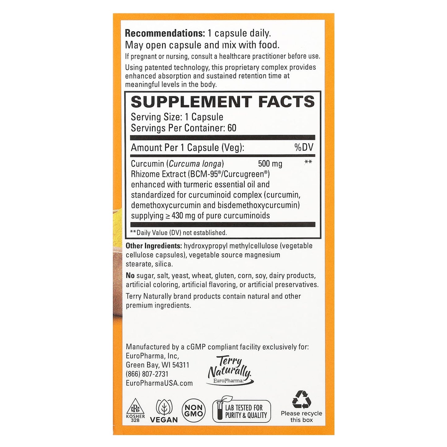 Terry Naturally, CuraMed, Superior Absorption Curcumin, 500 mg, 60 Capsules - Image 2