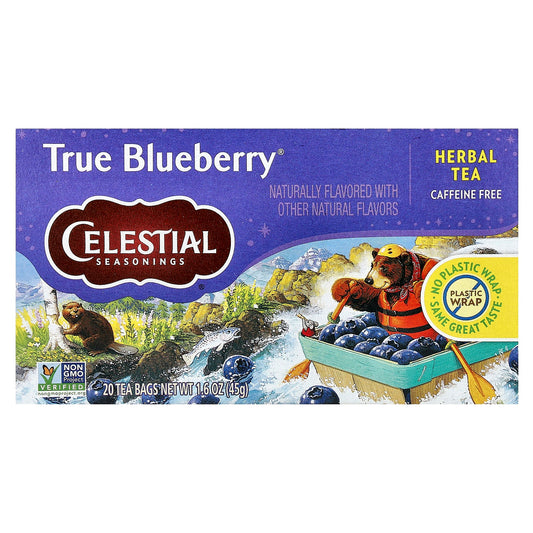 Celestial Seasonings True Blueberry Herbal Tea, Caffeine Free, 20 Tea Bags - Image 1