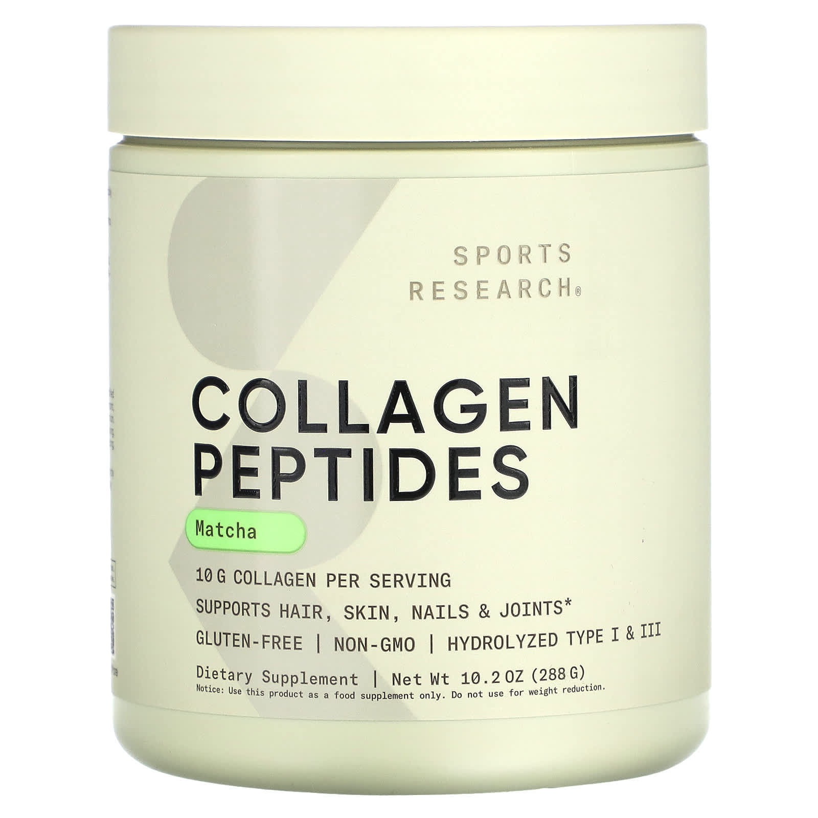 Sports Research, Collagen Peptides, Matcha, 10.2 oz (288 g) - Image 1