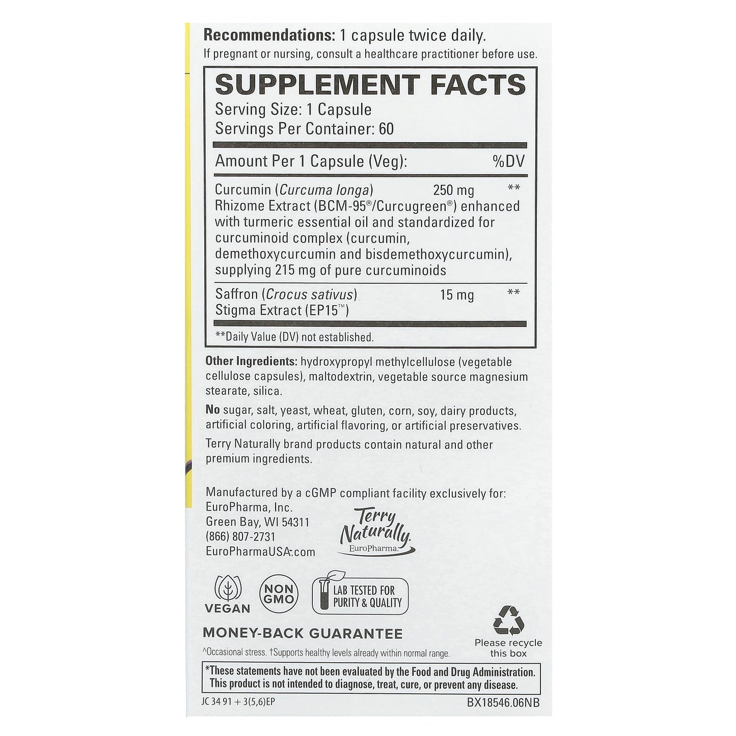 Terry Naturally, Saffron Life + Curcumin, 60 Capsules - Image 2