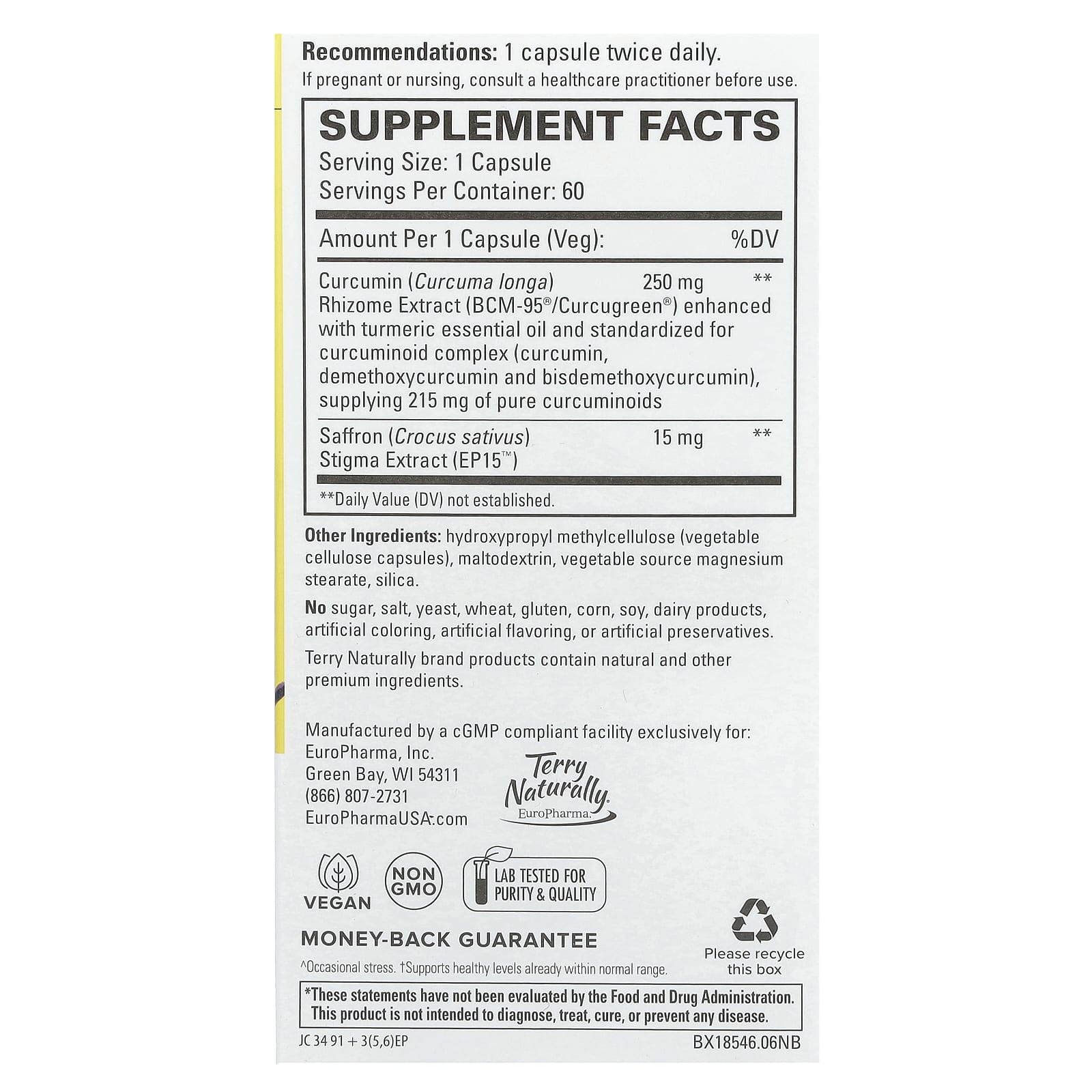 Terry Naturally, Saffron Life + Curcumin, 60 Capsules - Image 2