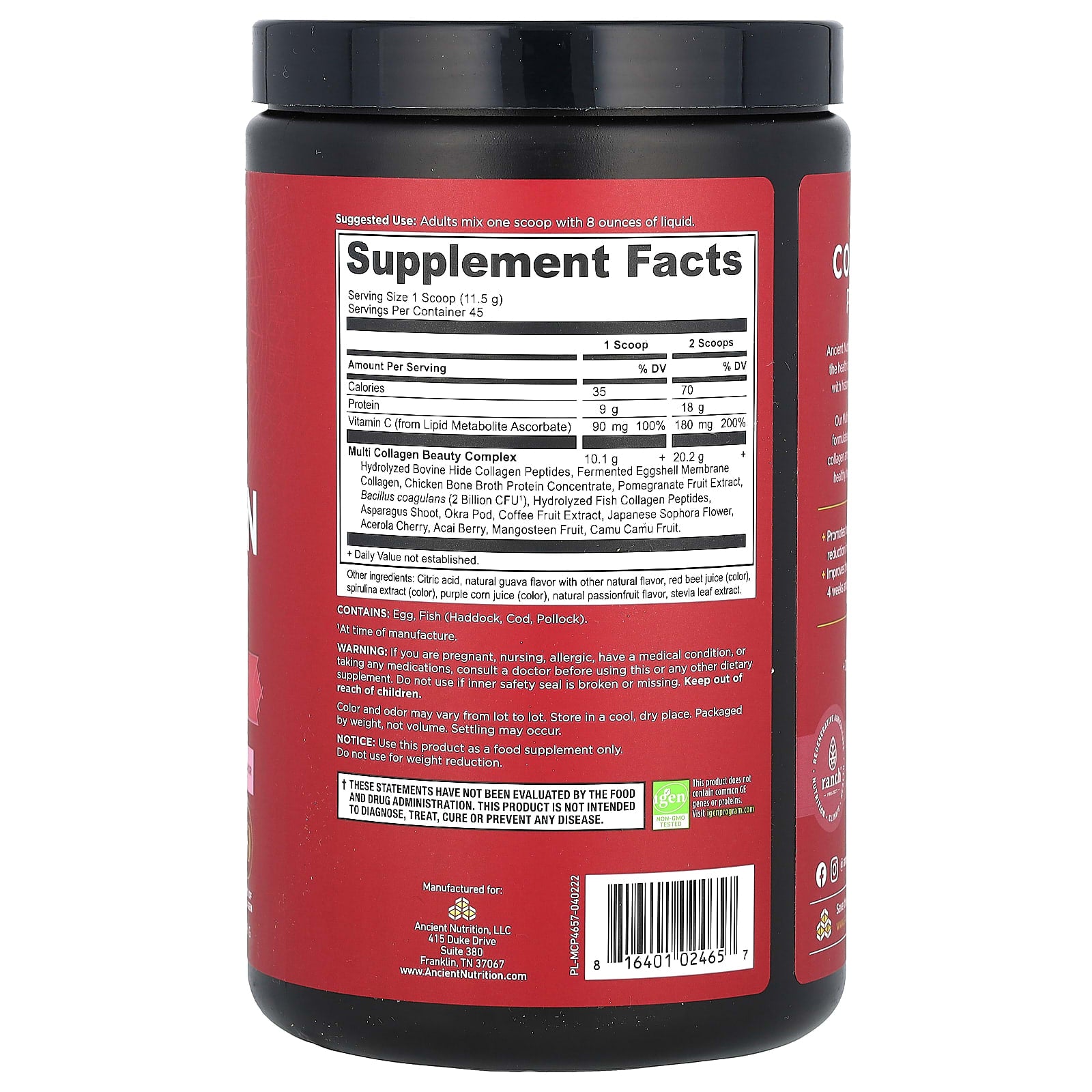 Ancient Nutrition Multi Collagen Protein for Hair, Skin, Joints & Beauty - Image 2