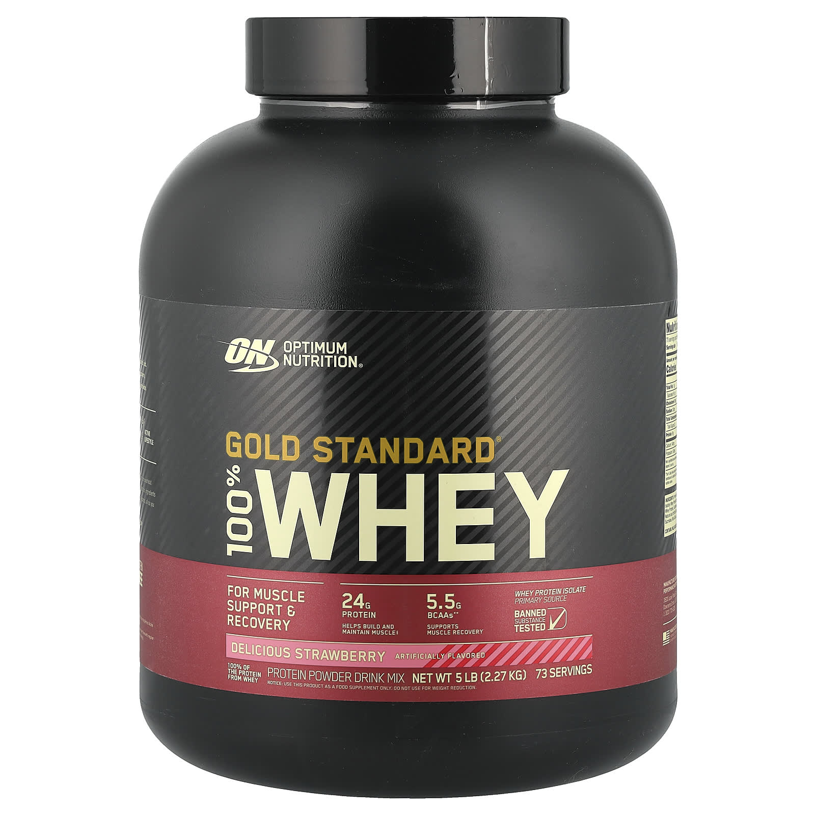 Optimum Nutrition, Gold Standard® 100% Whey, Delicious Strawberry, 5 lb (2.27 kg) - Image 1