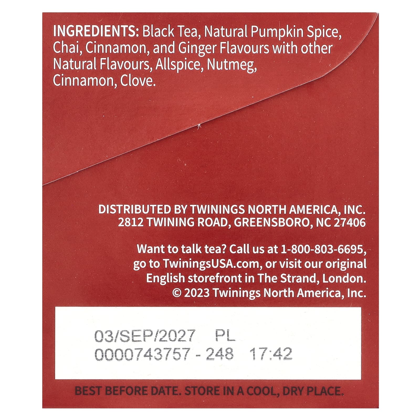 Twinings, Flavored Black Tea, Chai, Pumpkin Spice, 20 Tea Bags, 1.41 oz (40 g) - Image 2