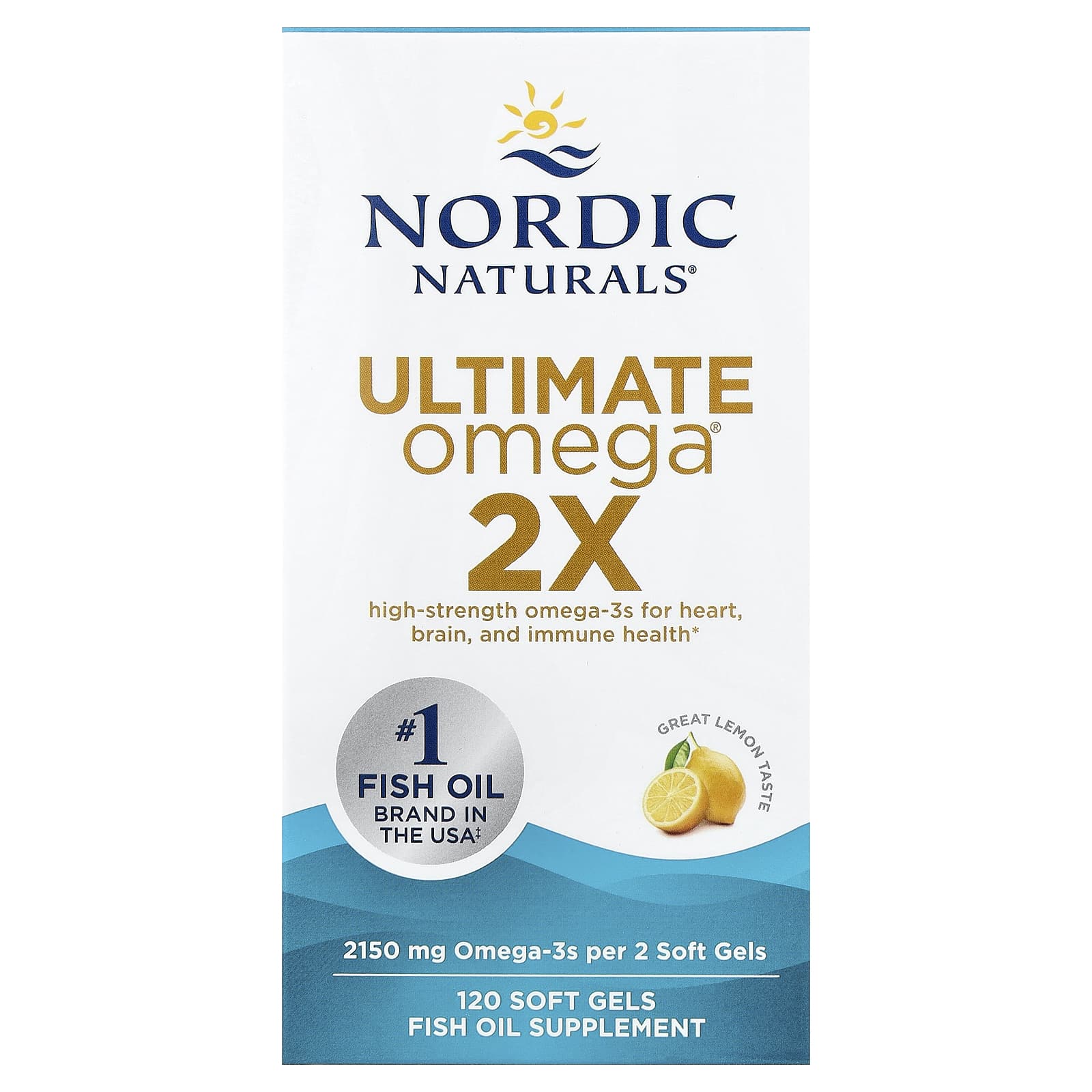 Nordic Naturals, Ultimate Omega® 2X, Lemon, 120 Soft Gels (1,075 mg per Soft Gel) - Image 1
