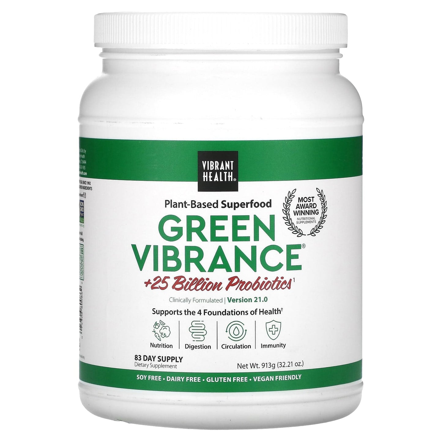 Vibrant Health, Green Vibrance +25 Billion Probiotics, Version 21.0, 32.21 oz (913 g) - Image 1