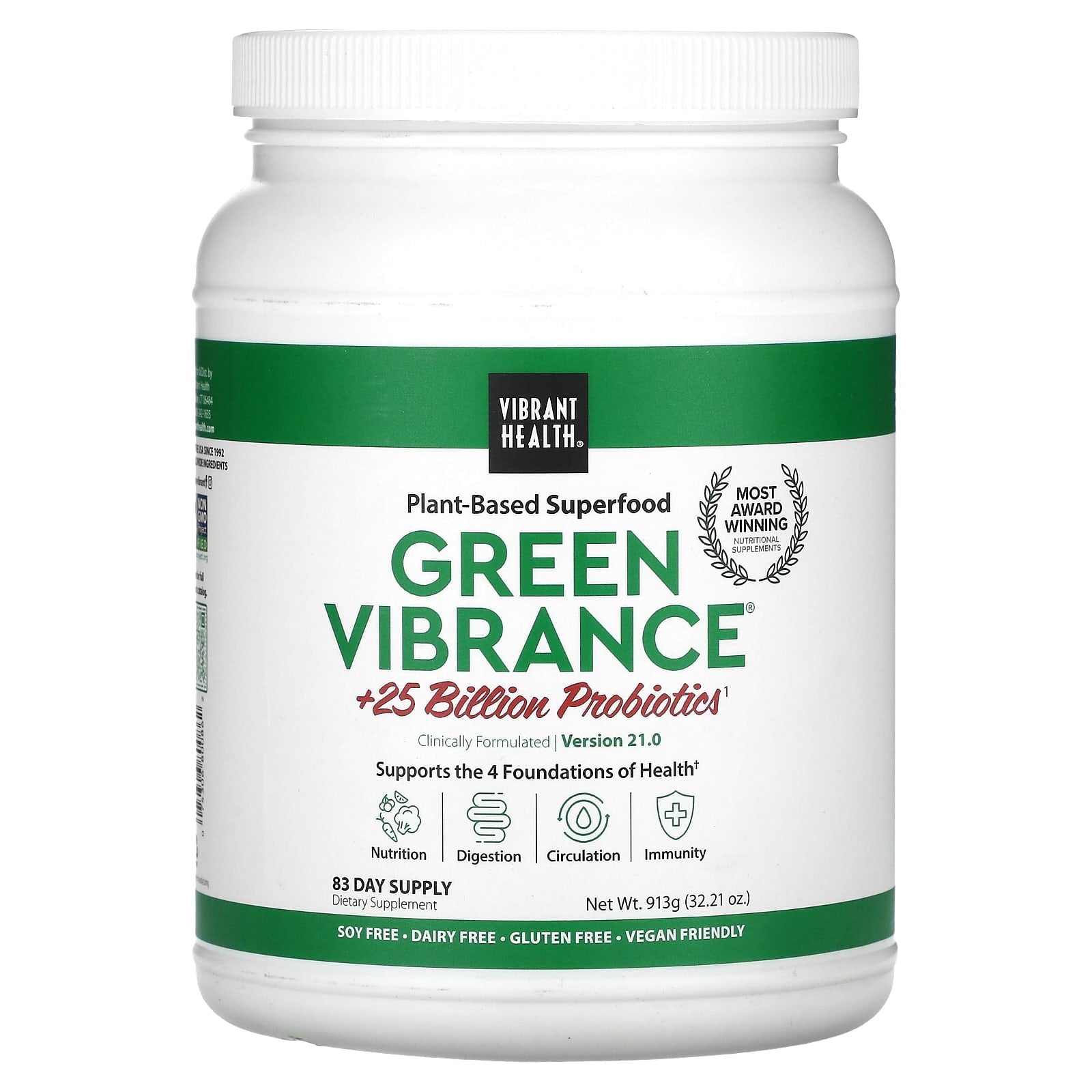 Vibrant Health, Green Vibrance +25 Billion Probiotics, Version 21.0, 32.21 oz (913 g) - Image 1